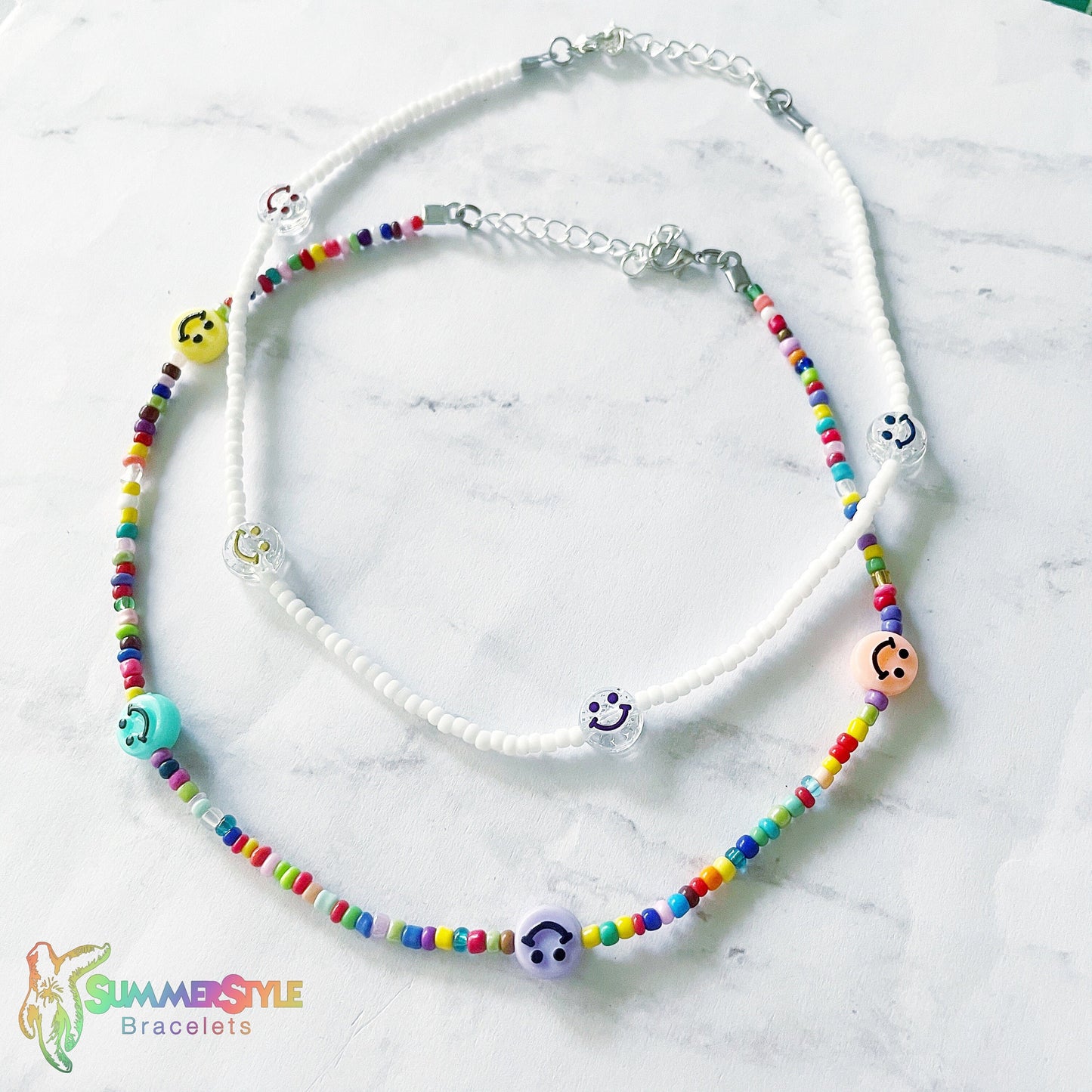 Happy Face Beaded Choker, Choker Necklace, Seed Bead Choker, Summer Jewelry, SummerStyle Bracelets