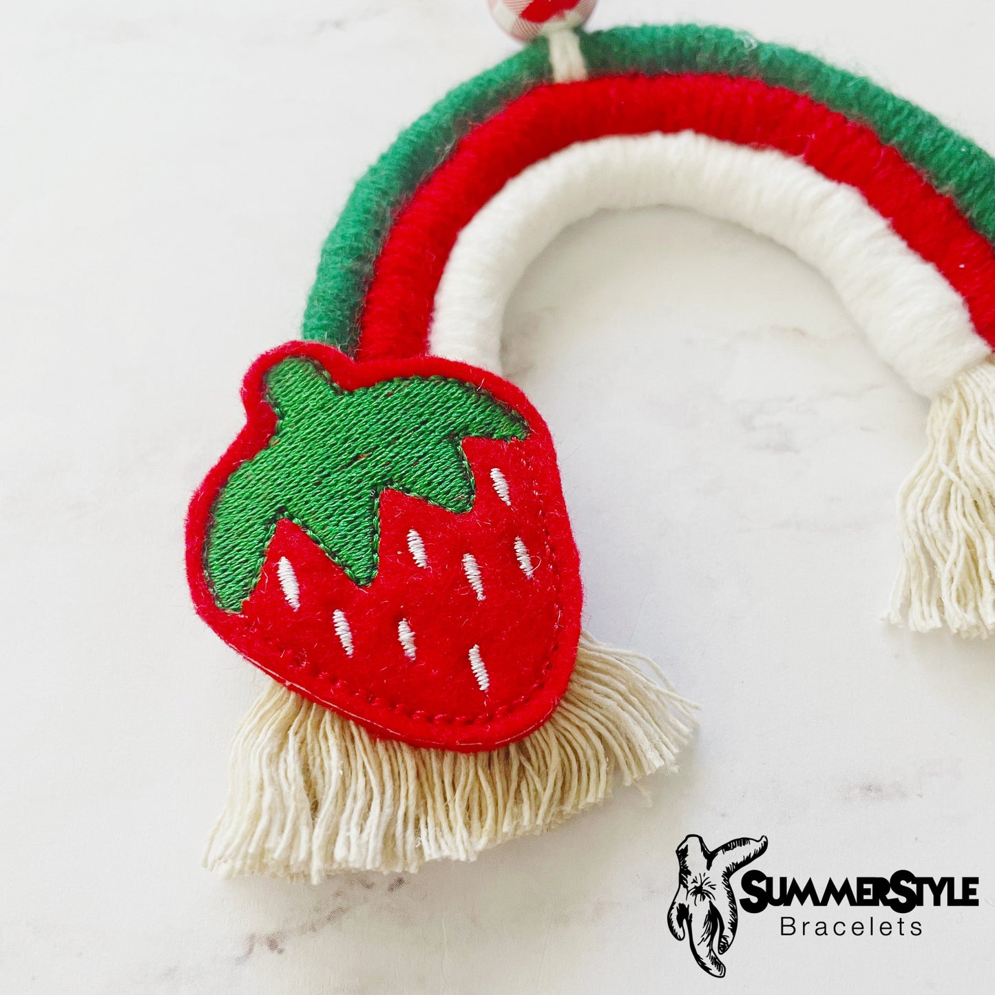 Sweet Strawberry Macrame Rainbow Car Charm, Macrame Wall Hanging, Boho Accessories, Macrame Rainbow, SummerStyle Bracelets