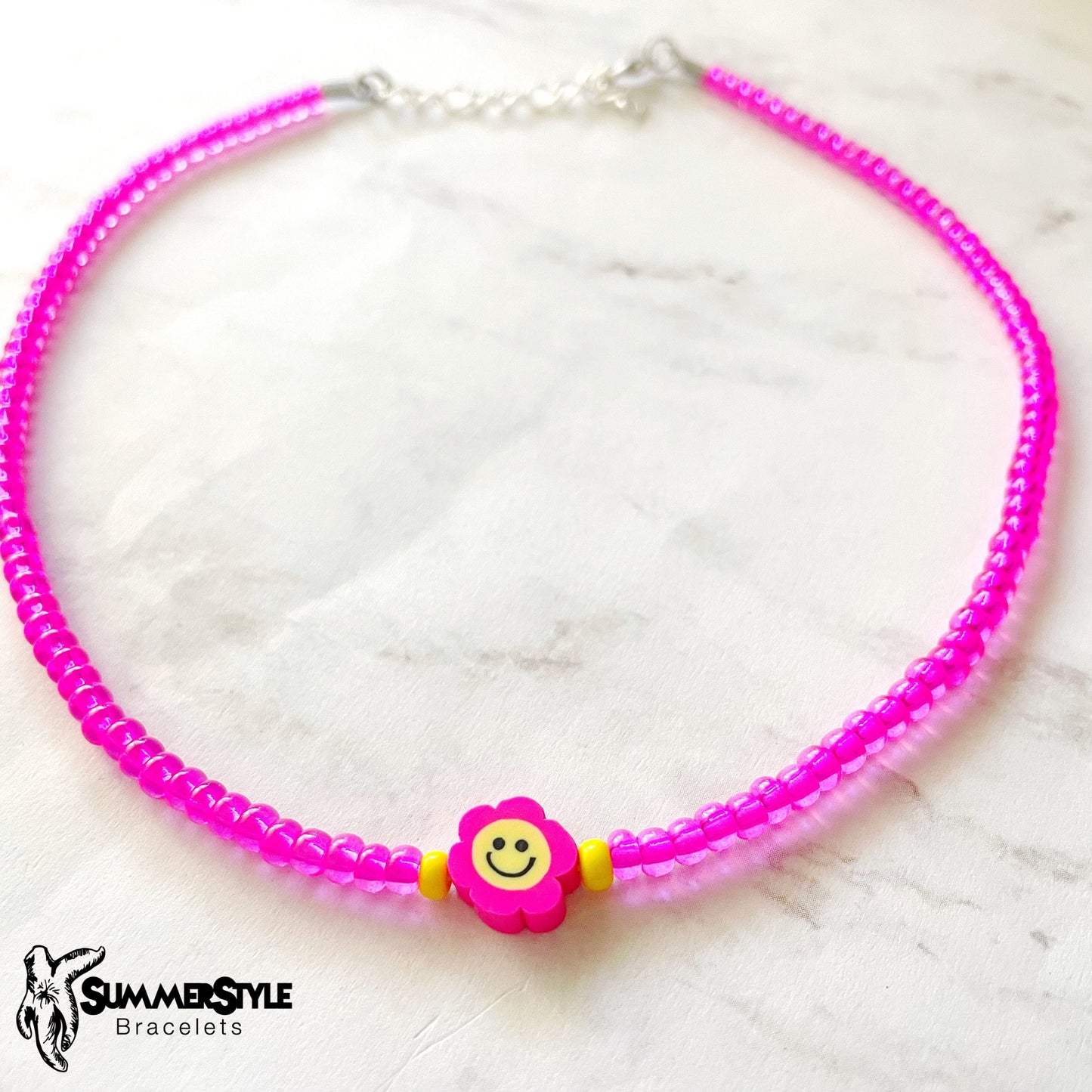 Flower Power Happy Face Beaded Choker, Choker Necklace, Seed Bead Choker, Summer Jewelry, SummerStyle Bracelets