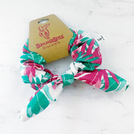 Tropical Plants Scrunchie, Scrunched Bow Hair Tie, Hair Bow, Floral Hair Tie, Hair Accessories, Bow Hair Tie, SummerStyle Bracelets