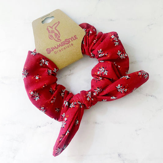 Victory Red Vintage Floral Scrunchie, Scrunched Bow Hair Tie, Hair Bow, Hair Accessories, Floral Gift, SummerStyle Bracelets