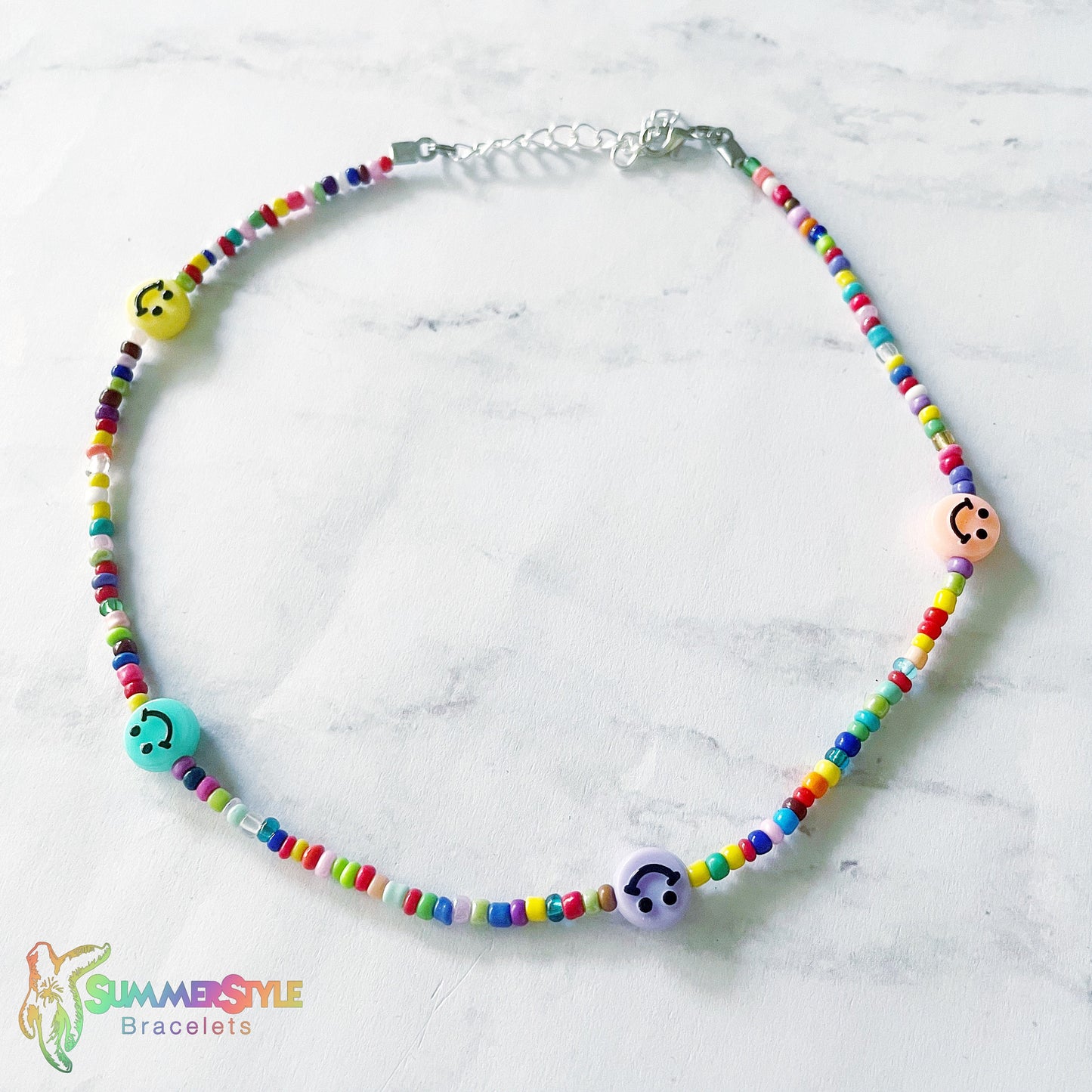 Happy Face Beaded Choker, Choker Necklace, Seed Bead Choker, Summer Jewelry, SummerStyle Bracelets