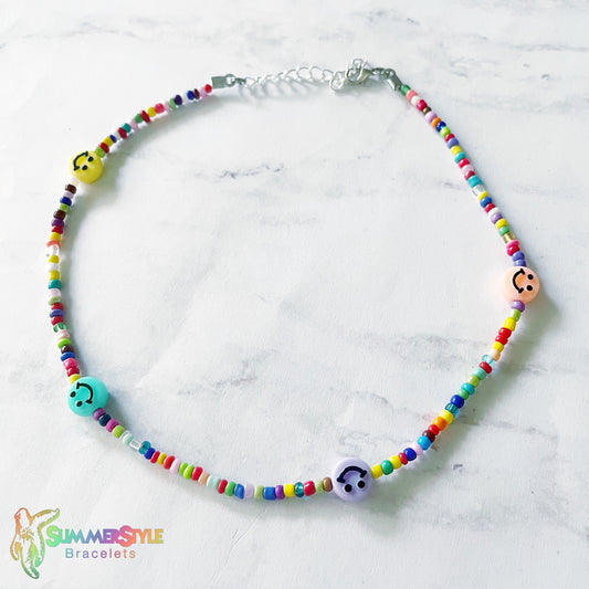 Happy Face Beaded Choker, Choker Necklace, Seed Bead Choker, Summer Jewelry, SummerStyle Bracelets