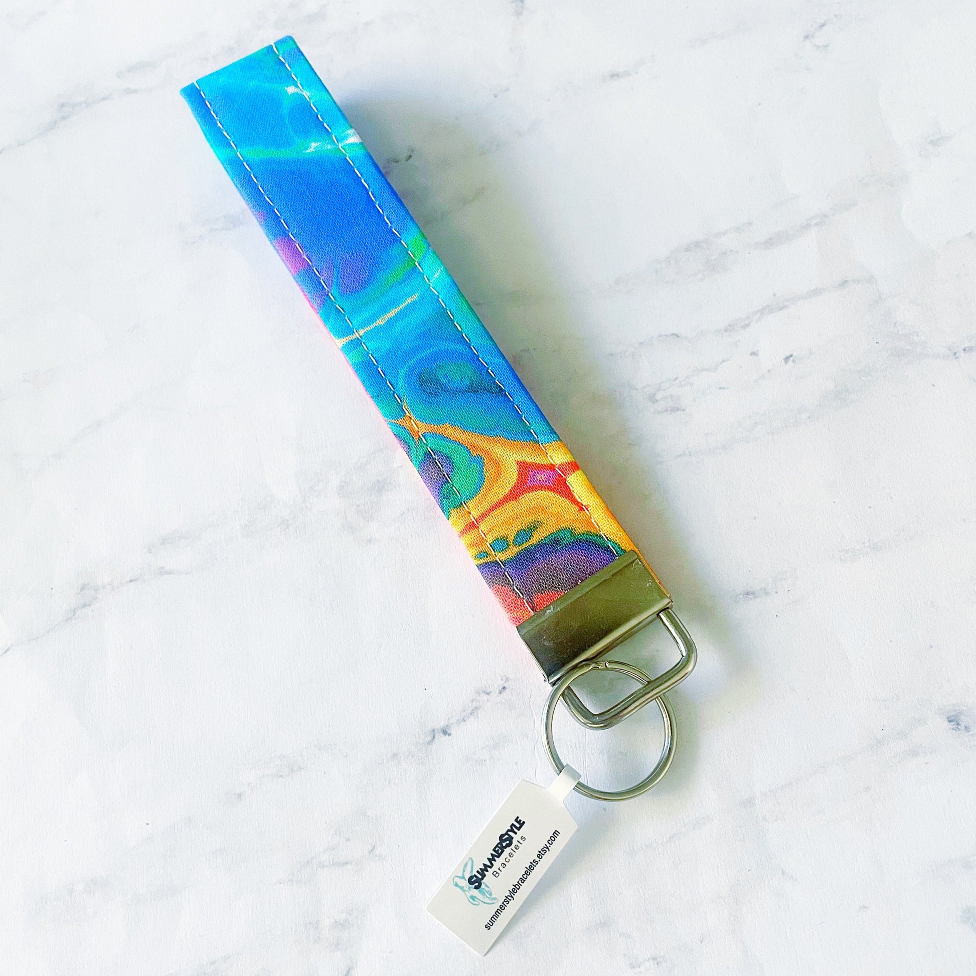 Liquid Rainbow Key Fob Wristlet, 6.5in Wristlet Lanyard, Keychain Wristlet, Handmade Lanyard, SummerStyle Bracelets