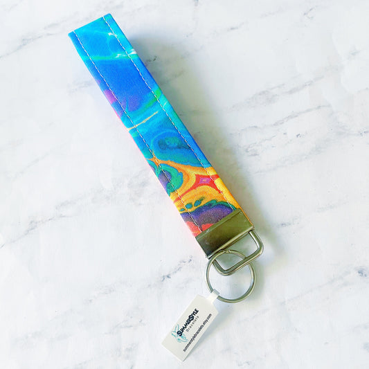 Liquid Rainbow Key Fob Wristlet, 6.5in Wristlet Lanyard, Keychain Wristlet, Handmade Lanyard, SummerStyle Bracelets