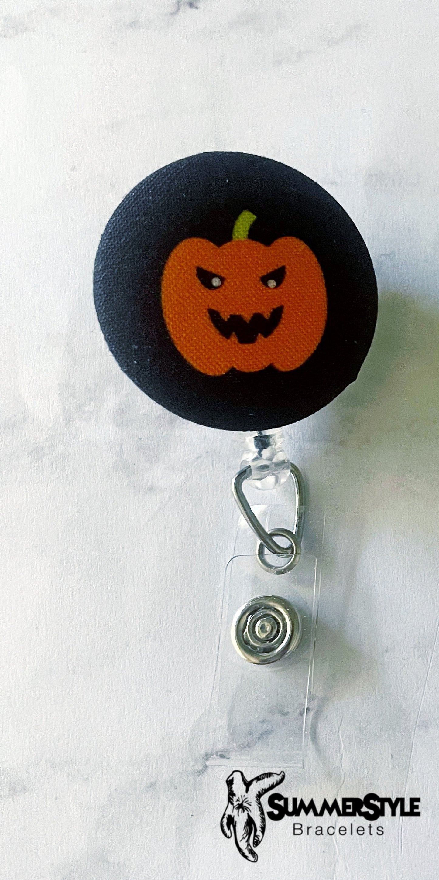 Jack O Lantern & Bat Fabric Button Badge Reel, Retractable Badge Reel, ID Holder, Credential Clip, SummerStyle Bracelets