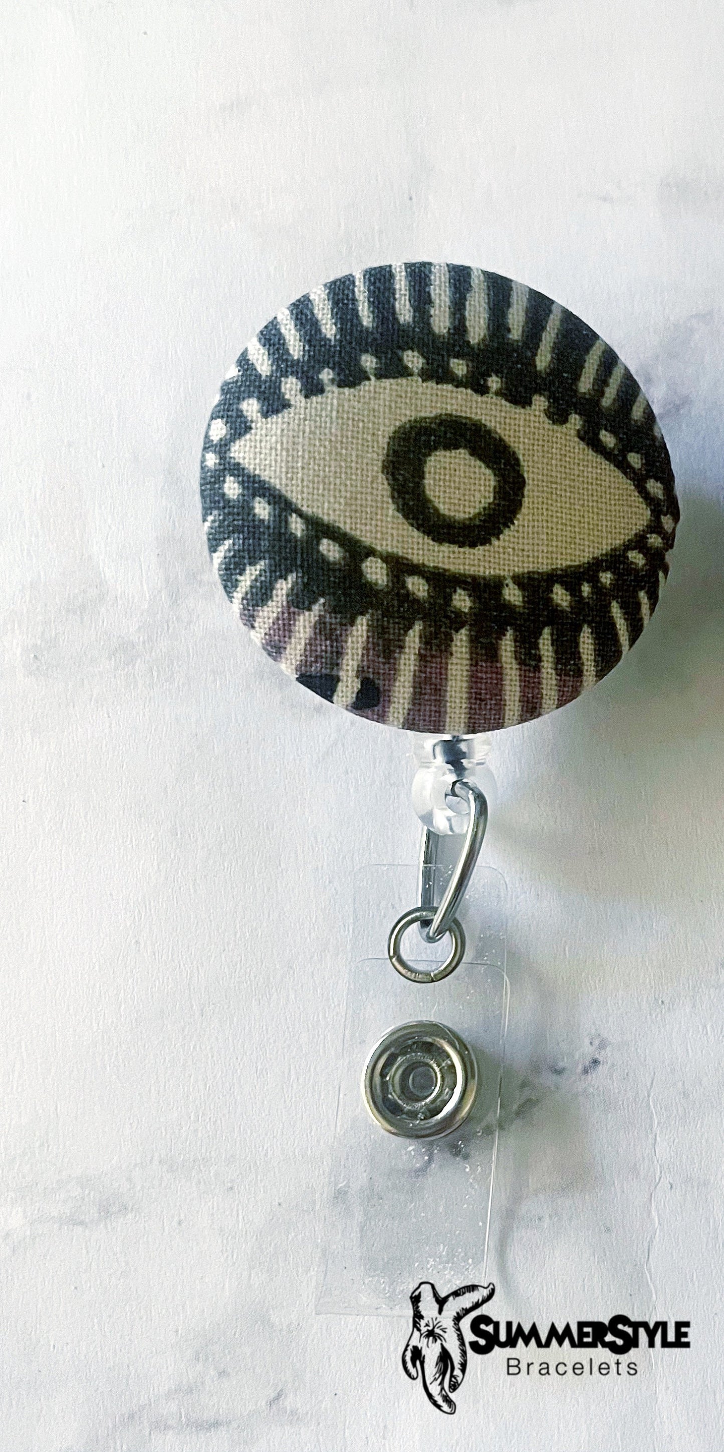 All Seeing Eye Fabric Button Badge Reel, Retractable Badge Reel, ID Holder, Credential Clip, SummerStyle Bracelets