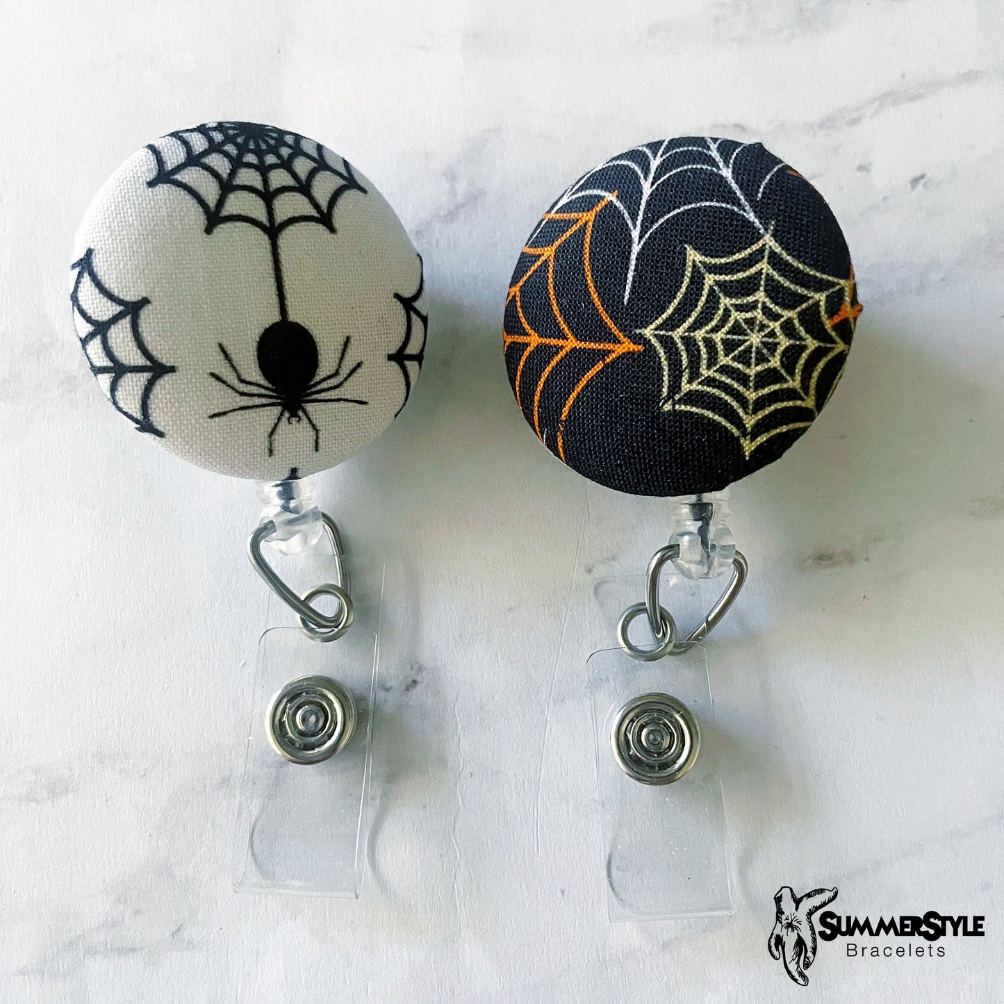 Spooky Spiderweb Fabric Button Badge Reel, Retractable Badge Reel, ID Holder, Credential Clip, SummerStyle Bracelets