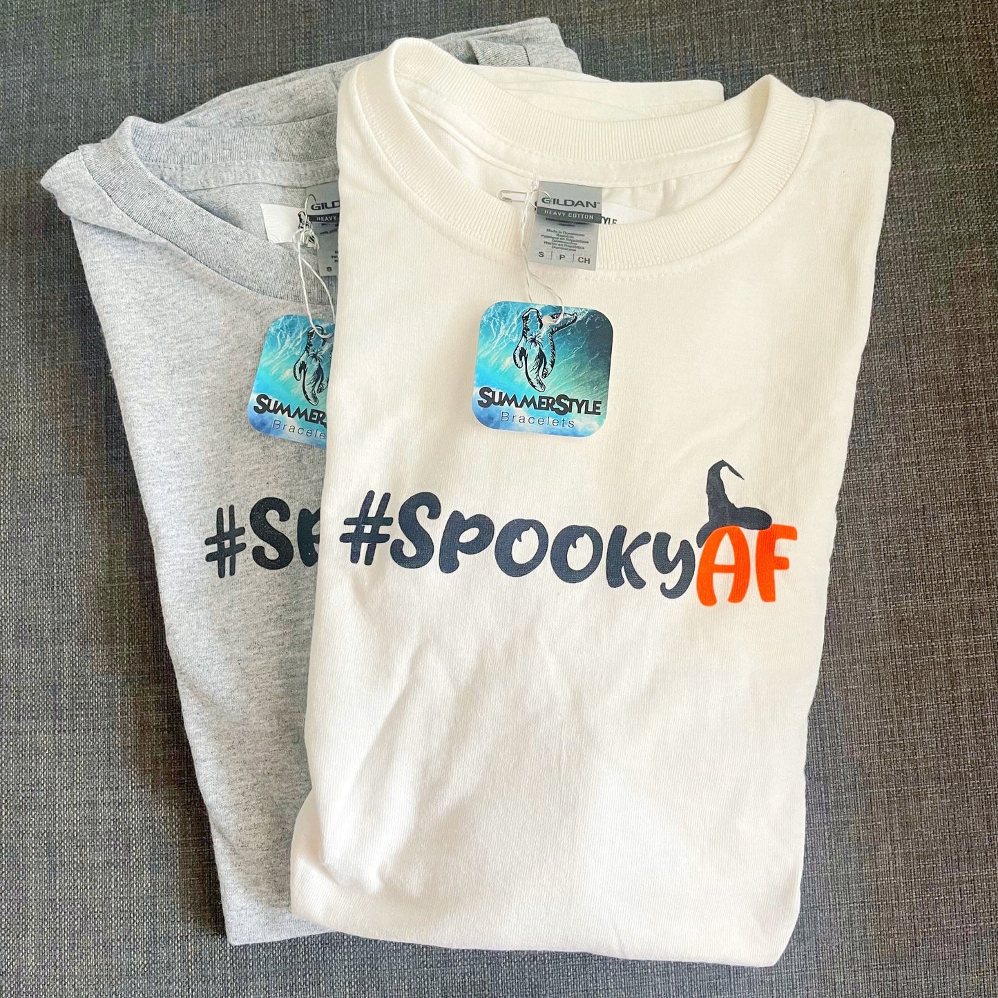 Halloween Unisex #SpookyAF Cotton T-shirt, Halloween Apparel, Screen Printed Tee, SummerStyle Bracelets
