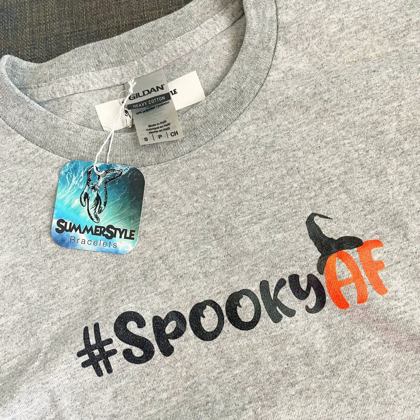 Halloween Unisex #SpookyAF Cotton T-shirt, Halloween Apparel, Screen Printed Tee, SummerStyle Bracelets