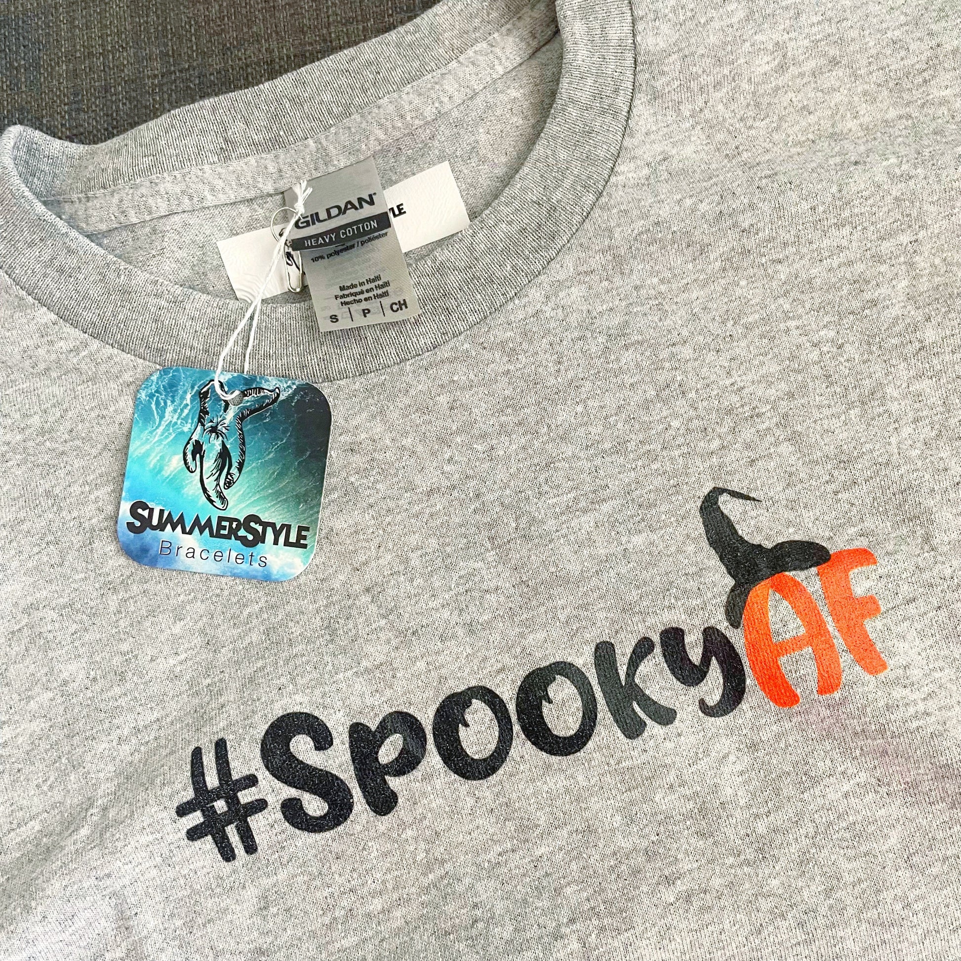 Halloween Unisex #SpookyAF Cotton T-shirt, Halloween Apparel, Screen Printed Tee, SummerStyle Bracelets