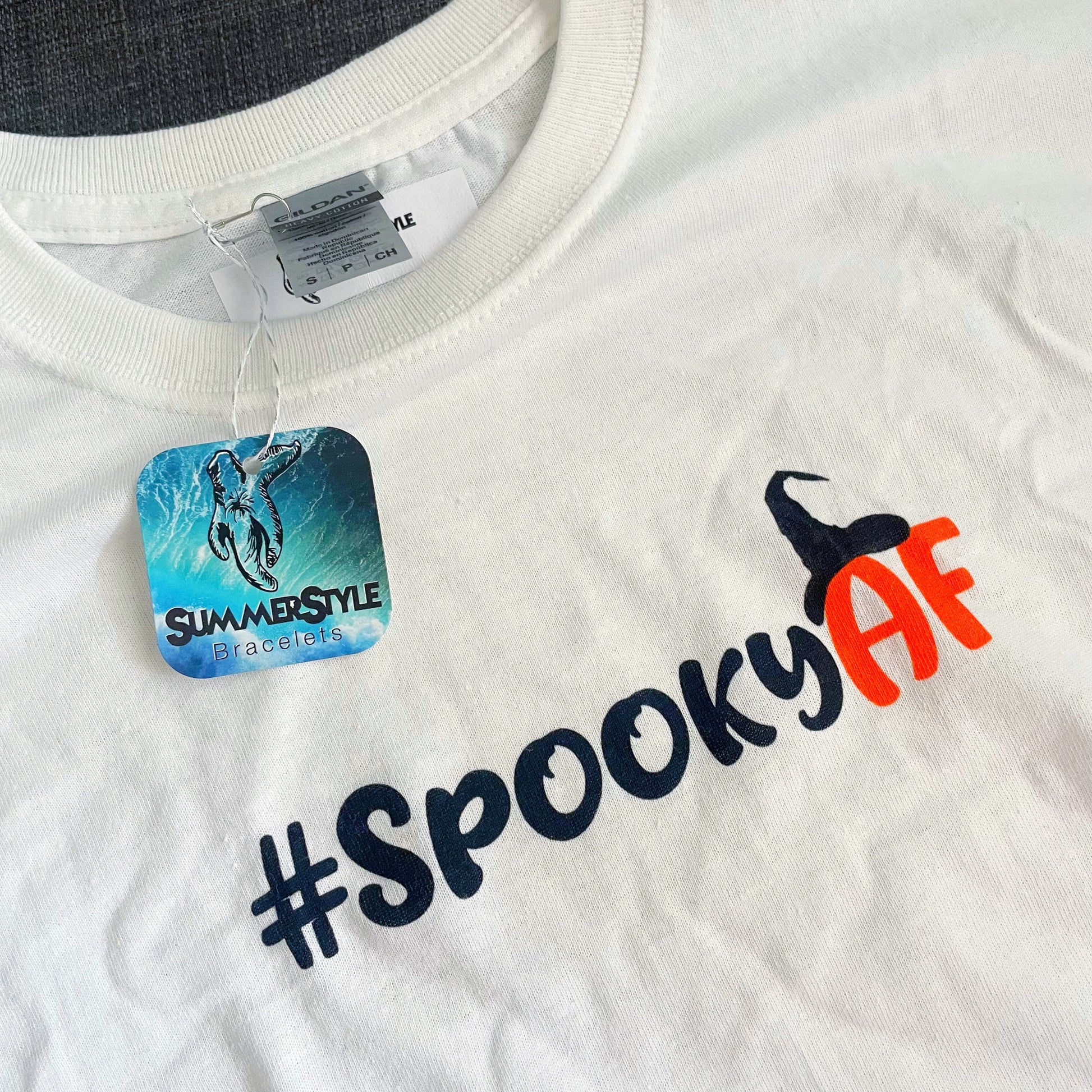 Halloween Unisex #SpookyAF Cotton T-shirt, Halloween Apparel, Screen Printed Tee, SummerStyle Bracelets