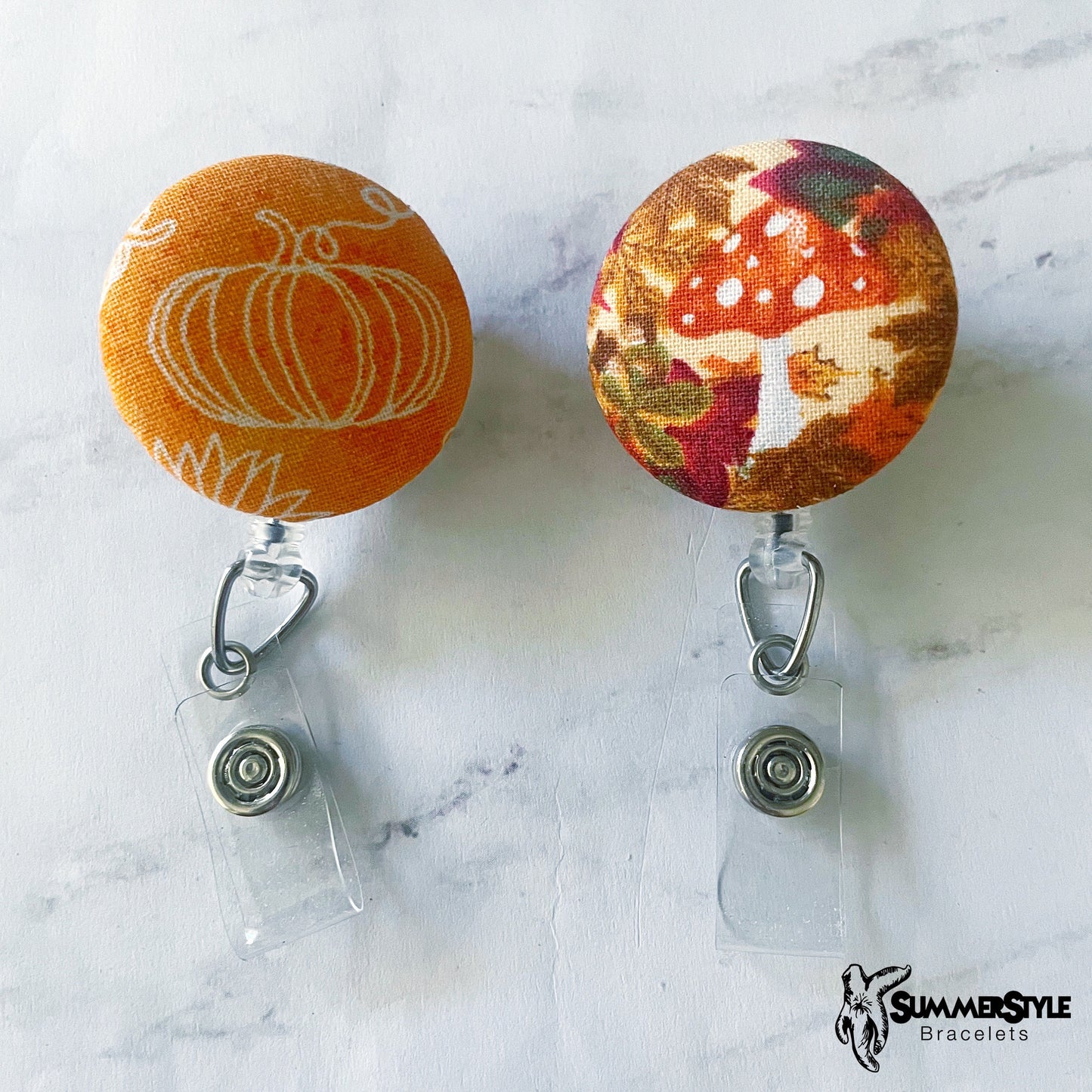 Fall Fabric Button Badge Reel, Retractable Badge Reel, ID Holder, Credential Clip, SummerStyle Bracelets