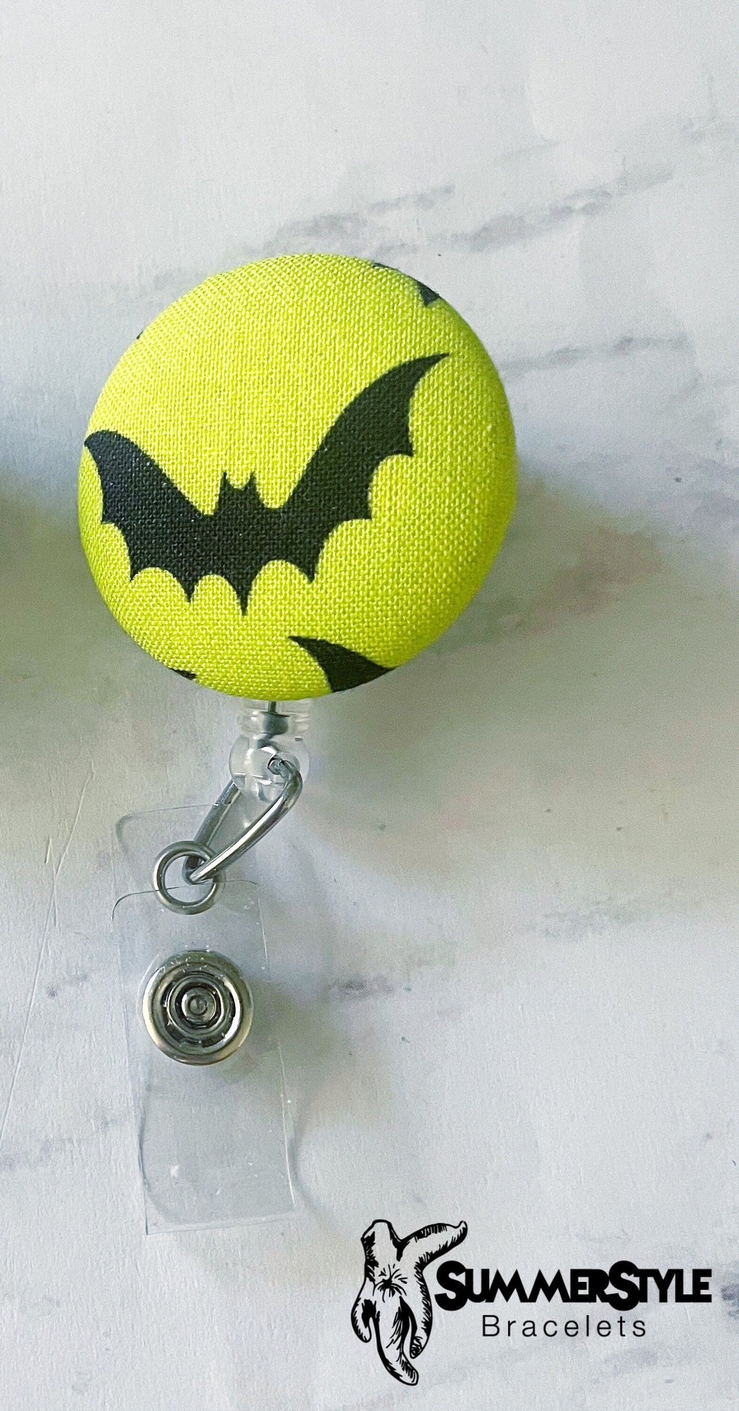 Jack O Lantern & Bat Fabric Button Badge Reel, Retractable Badge Reel, ID Holder, Credential Clip, SummerStyle Bracelets