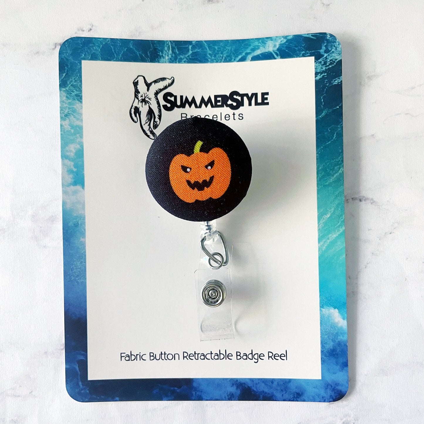 Jack O Lantern & Bat Fabric Button Badge Reel, Retractable Badge Reel, ID Holder, Credential Clip, SummerStyle Bracelets