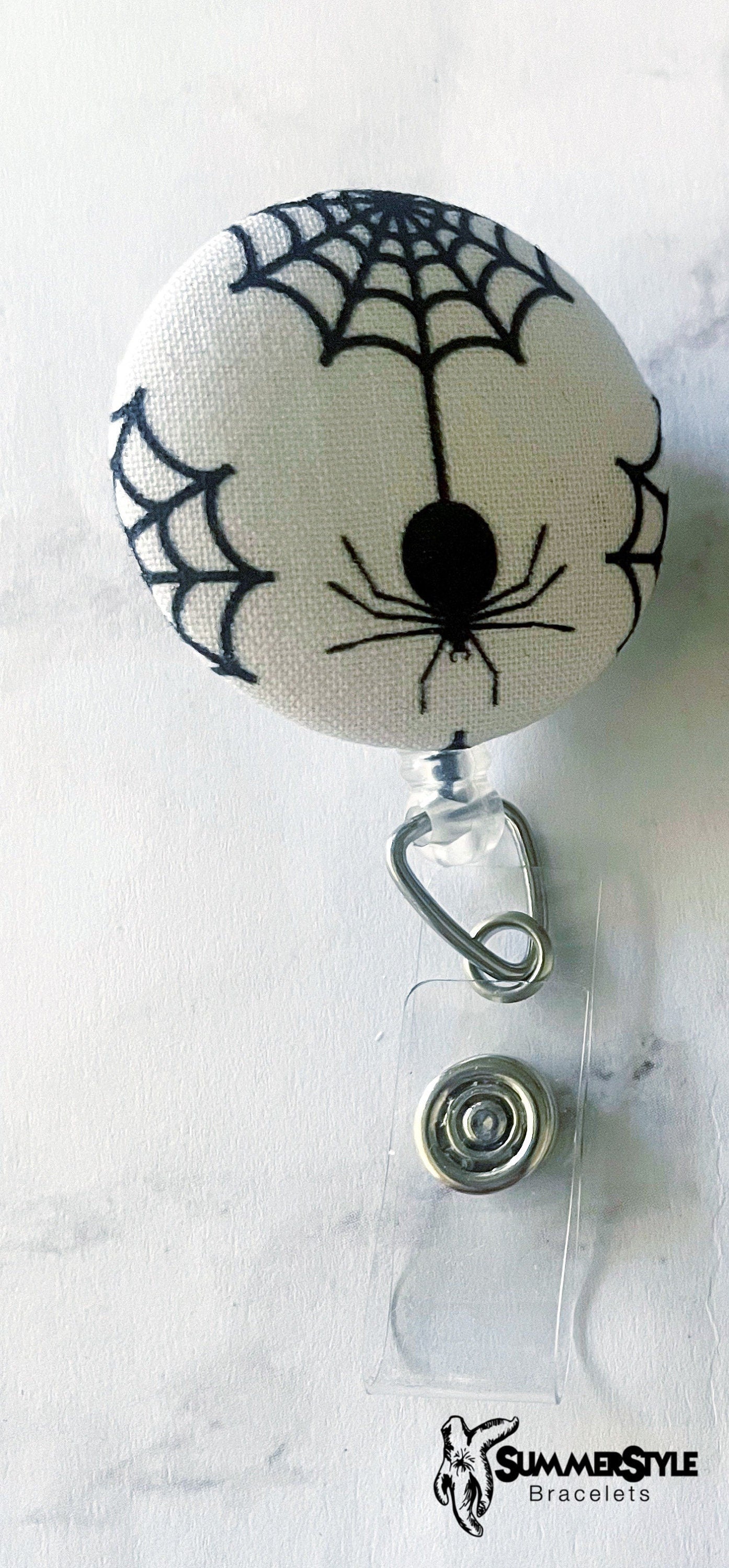 Spooky Spiderweb Fabric Button Badge Reel, Retractable Badge Reel, ID Holder, Credential Clip, SummerStyle Bracelets