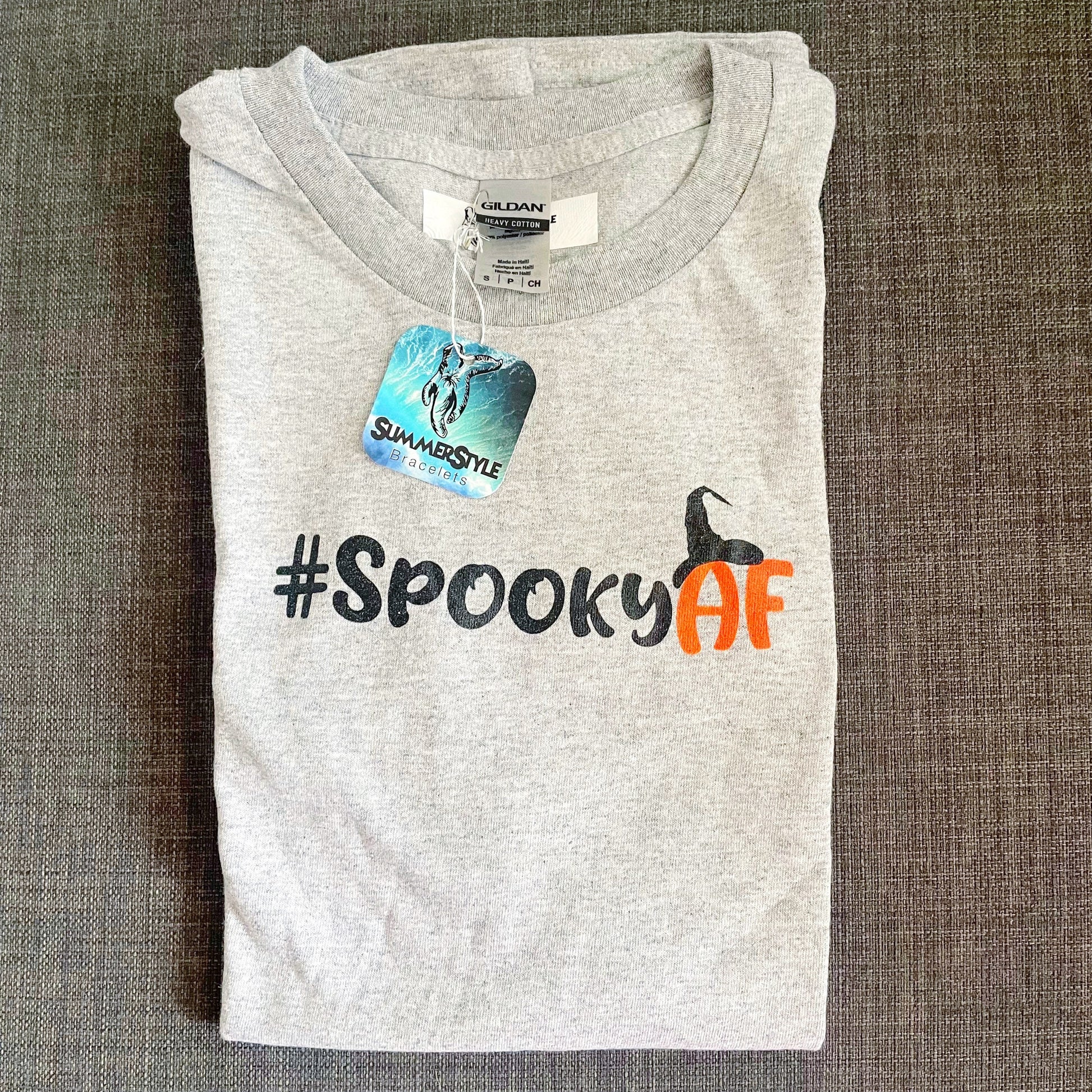 Halloween Unisex #SpookyAF Cotton T-shirt, Halloween Apparel, Screen Printed Tee, SummerStyle Bracelets