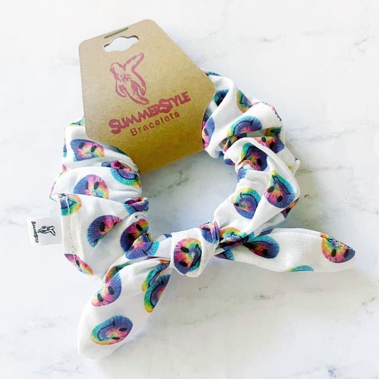 Tie Dye Happy Face Scrunchie, Scrunched Bow Hair Tie, Bow Scrunchie, Hair Accessories, Bow Hair Tie, SummerStyle Bracelets