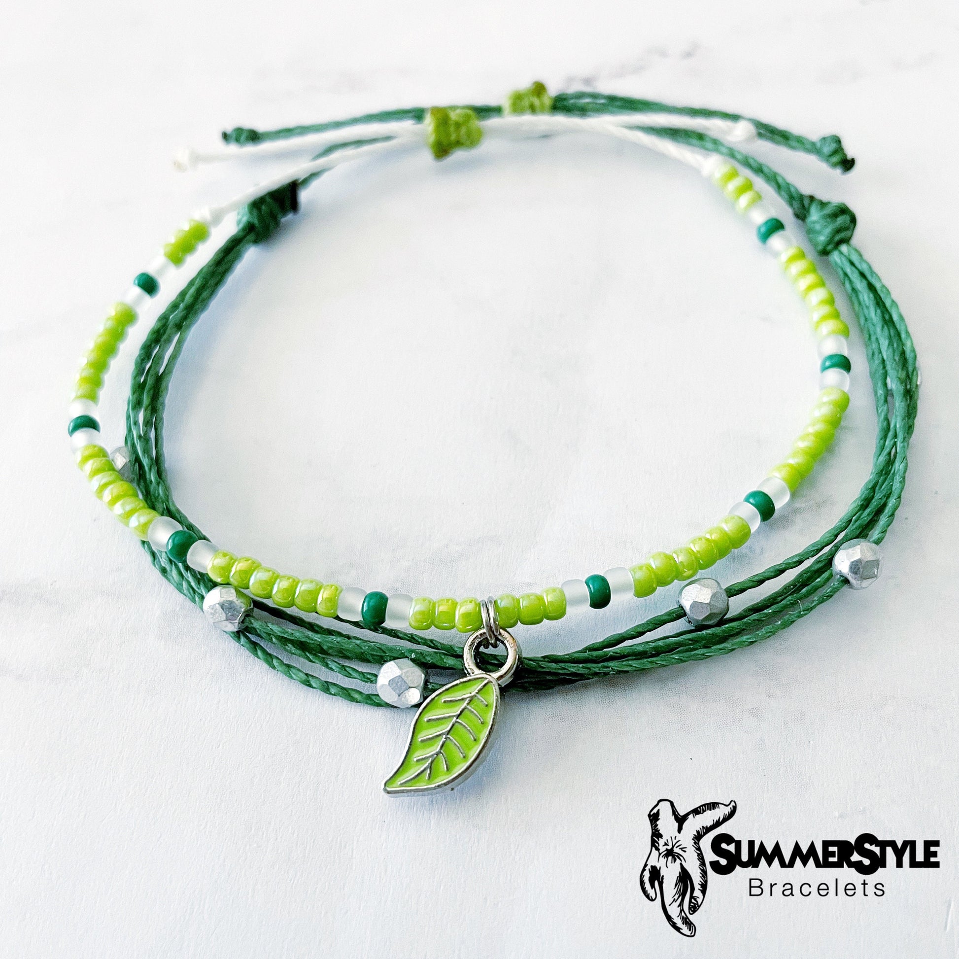 Leafy Green Adjustable Waterproof Bracelet Pack, Plant Gift, Plant Bracelet, Seed Bead Bracelet, SummerStyle Bracelets