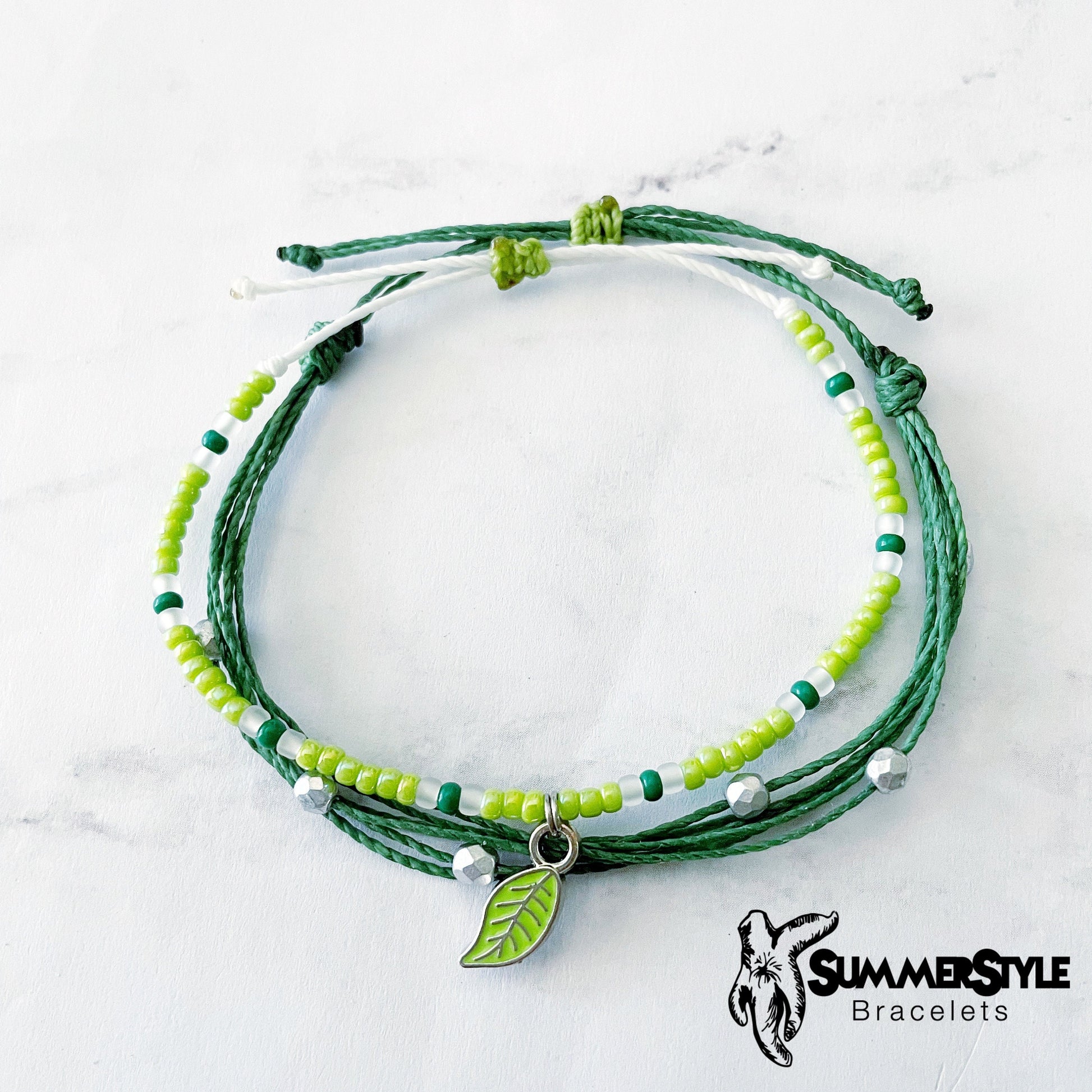 Leafy Green Adjustable Waterproof Bracelet Pack, Plant Gift, Plant Bracelet, Seed Bead Bracelet, SummerStyle Bracelets