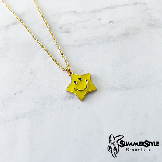 Happy Face Star Charm Necklace, Star Jewelry, Gold Chain Necklace, SummerStyle Bracelets