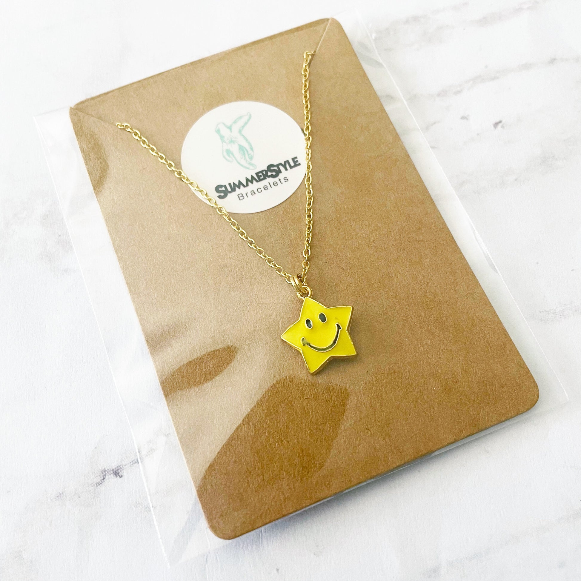 Happy Face Star Charm Necklace, Star Jewelry, Gold Chain Necklace, SummerStyle Bracelets