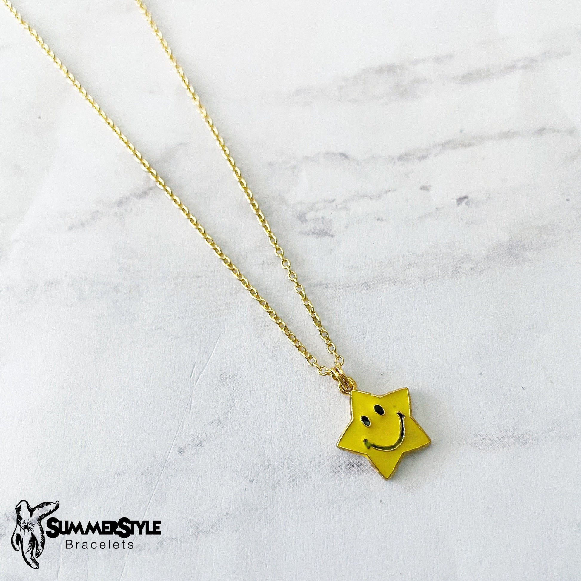 Happy Face Star Charm Necklace, Star Jewelry, Gold Chain Necklace, SummerStyle Bracelets