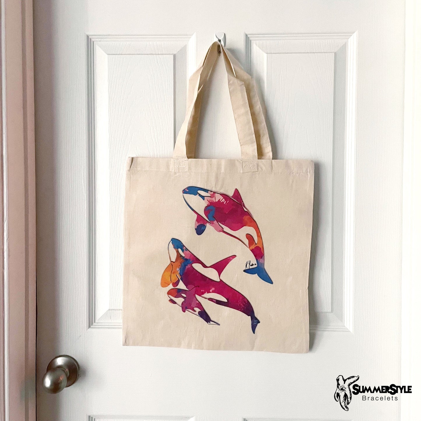 Watercolor Orca Classic Canvas Tote Bag, Whale Tote, Canvas Tote, Reusable Bag, SummerStyle Bracelets