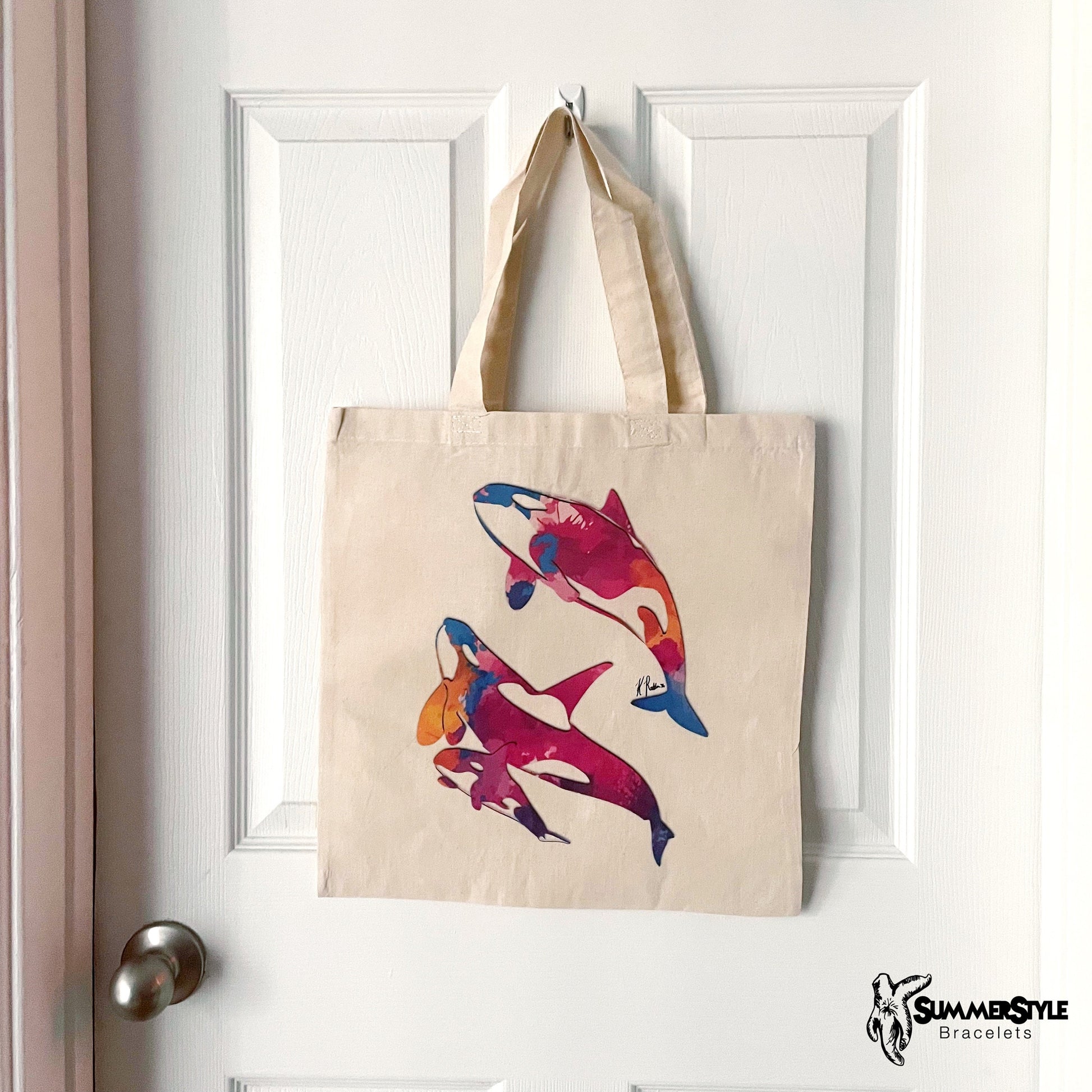 Watercolor Orca Classic Canvas Tote Bag, Whale Tote, Canvas Tote, Reusable Bag, SummerStyle Bracelets