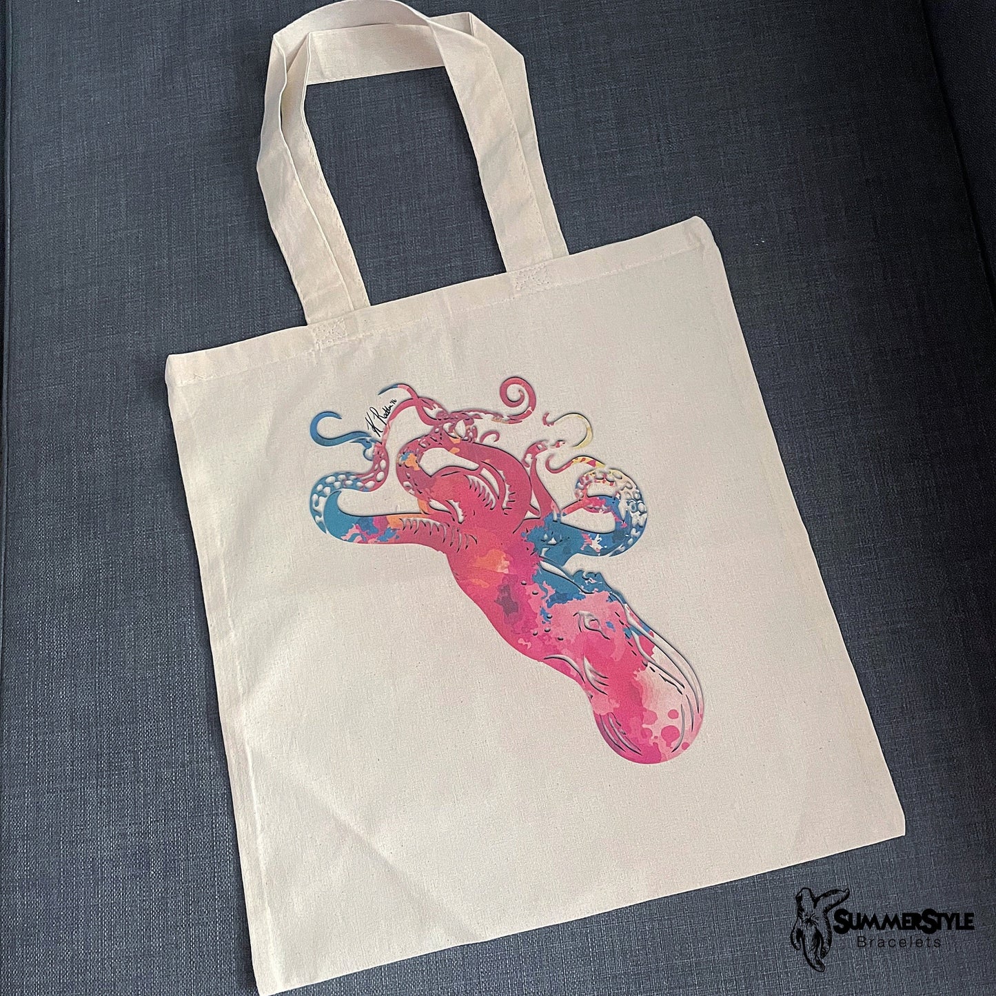 Watercolor Octopus Classic Canvas Tote Bag, Octopus Tote, Canvas Tote, Reusable Bag, SummerStyle Bracelets