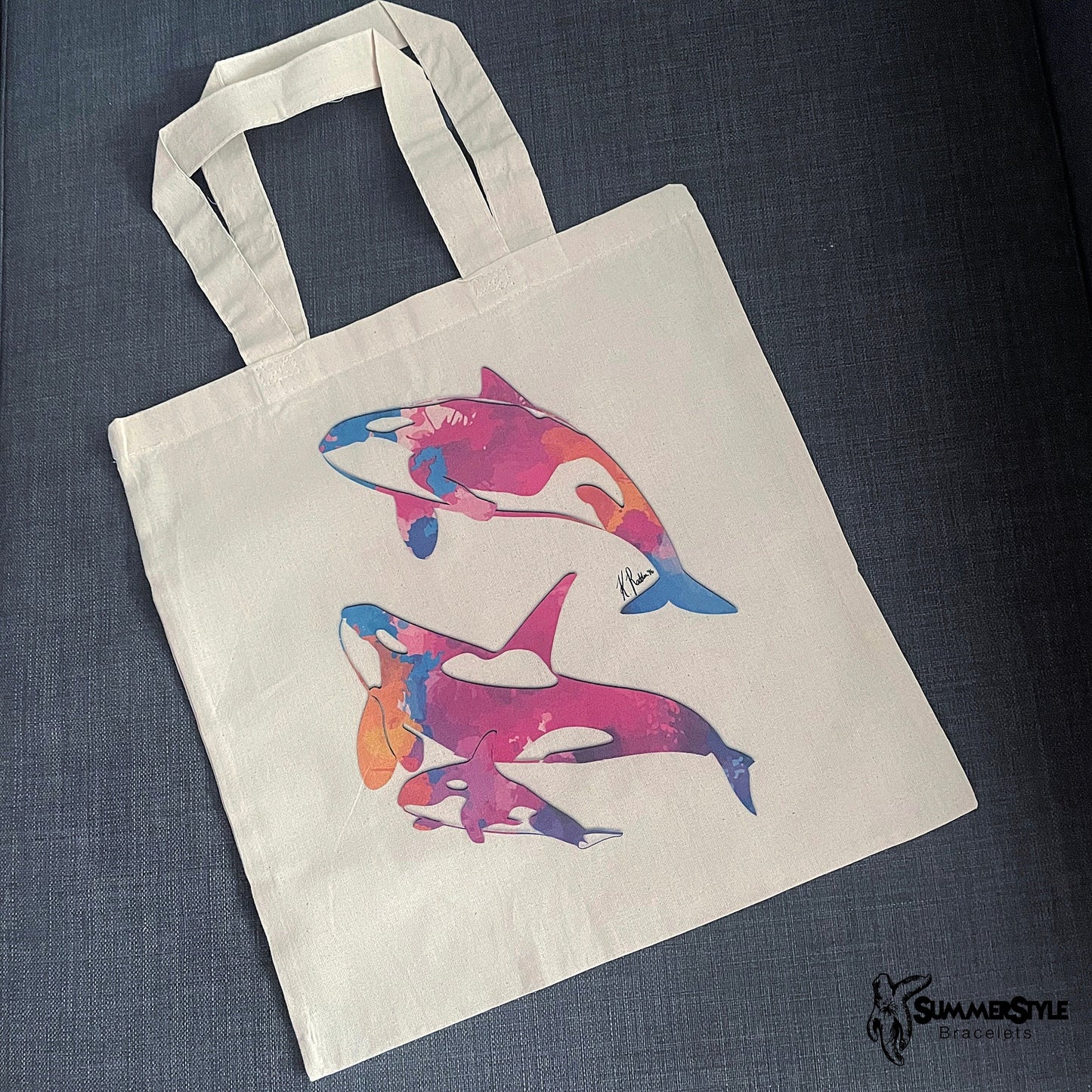 Watercolor Orca Classic Canvas Tote Bag, Whale Tote, Canvas Tote, Reusable Bag, SummerStyle Bracelets