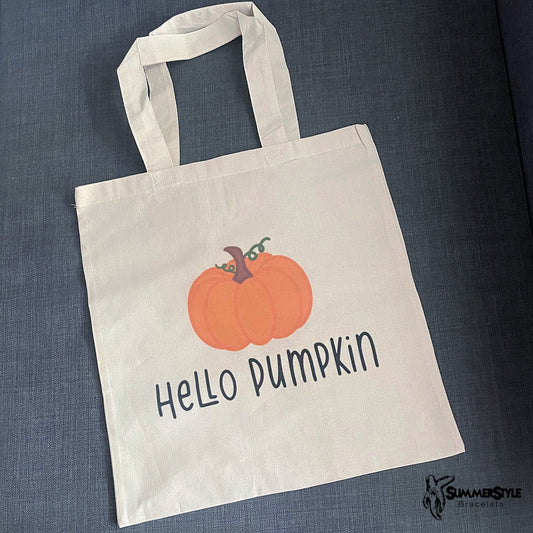 Hello Pumpkin Classic Canvas Tote Bag, Fall Tote, Canvas Tote, Halloween Reusable Bag, SummerStyle Bracelets