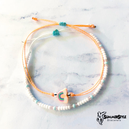 Peachy Rainbow Adjustable Waterproof Bracelet Pack, Rainbow Gift, Rainbow Bracelet, Wax Cord Bracelet, SummerStyle Bracelets