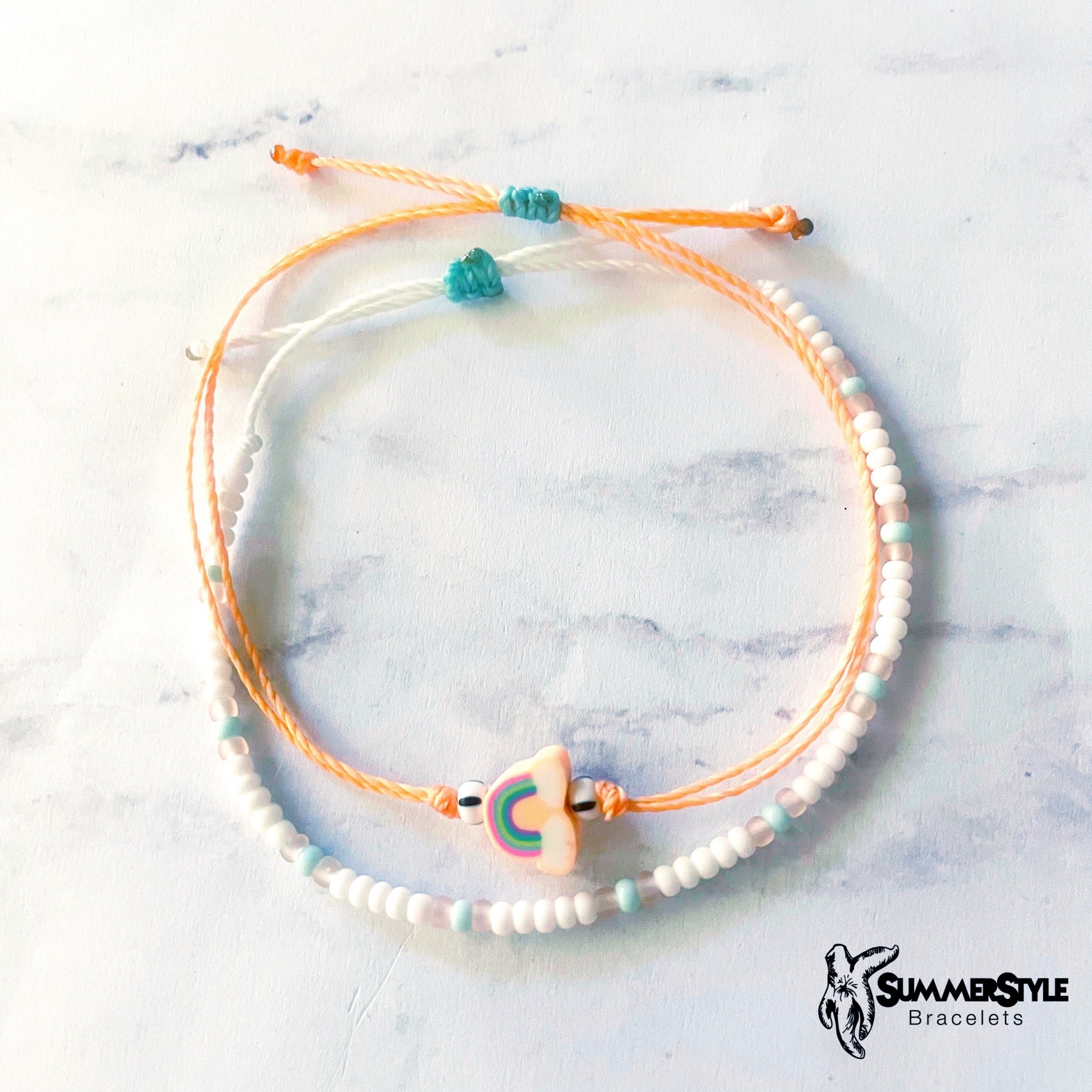 Peachy Rainbow Adjustable Waterproof Bracelet Pack, Rainbow Gift, Rainbow Bracelet, Wax Cord Bracelet, SummerStyle Bracelets