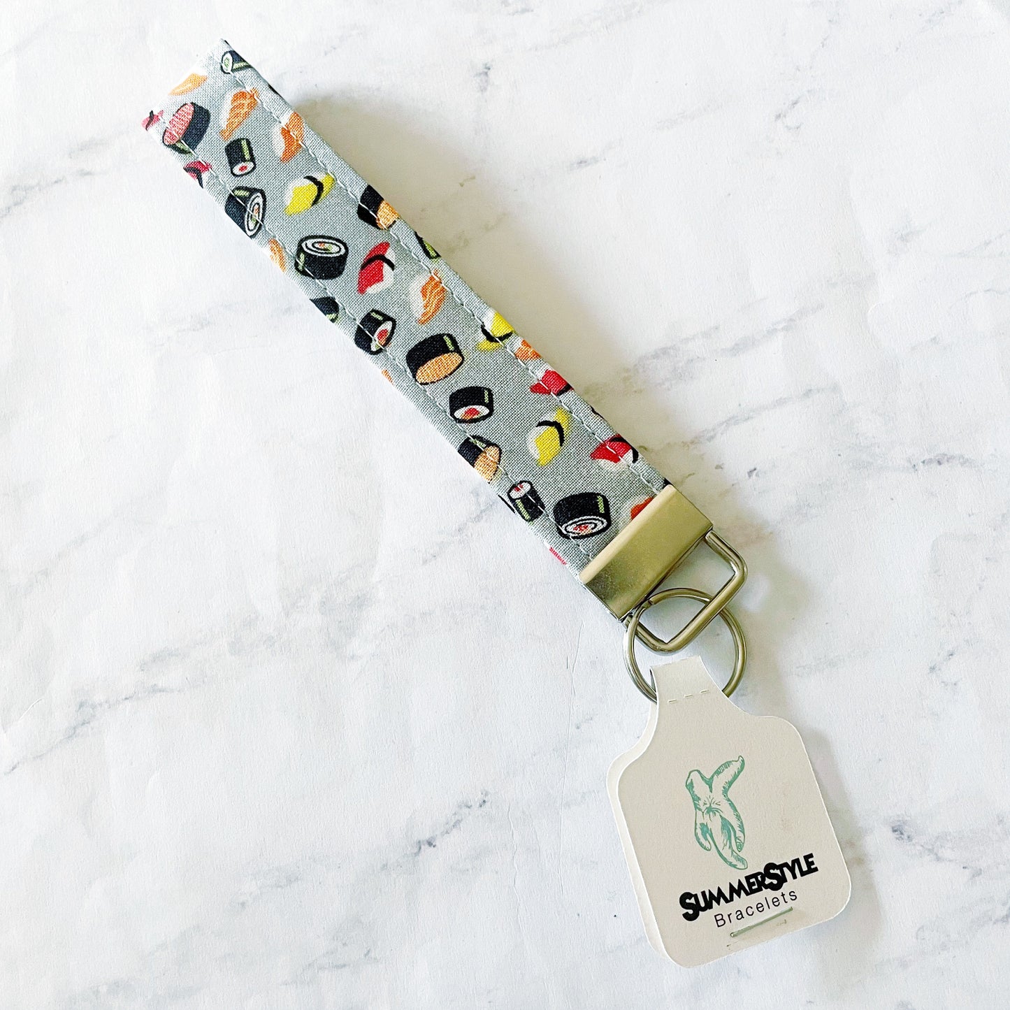 Sushi Key Fob Wristlet, 6.5in Wristlet Lanyard, Keychain Wristlet, Handmade Lanyard, SummerStyle Bracelets