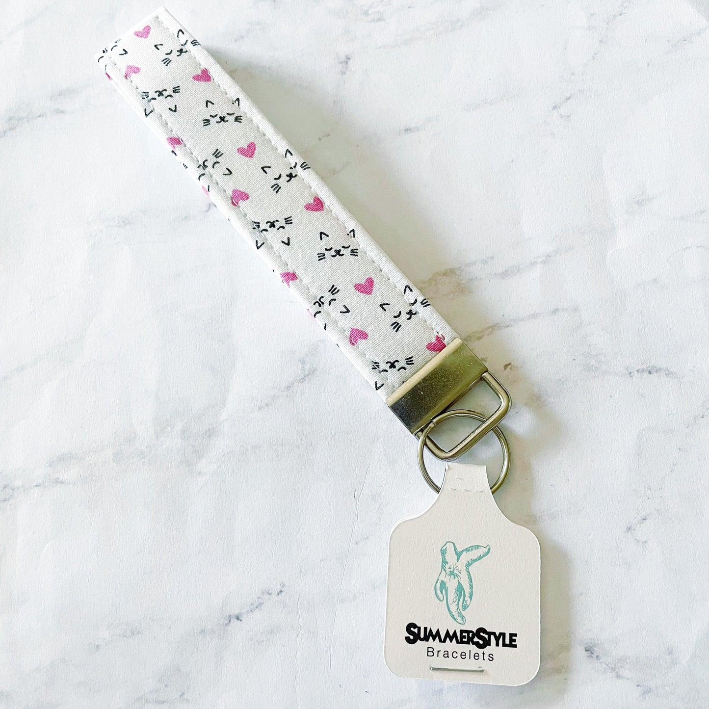 Kitten Key Fob Wristlet, 6.5in Wristlet Lanyard, Keychain Wristlet, Handmade Lanyard, SummerStyle Bracelets