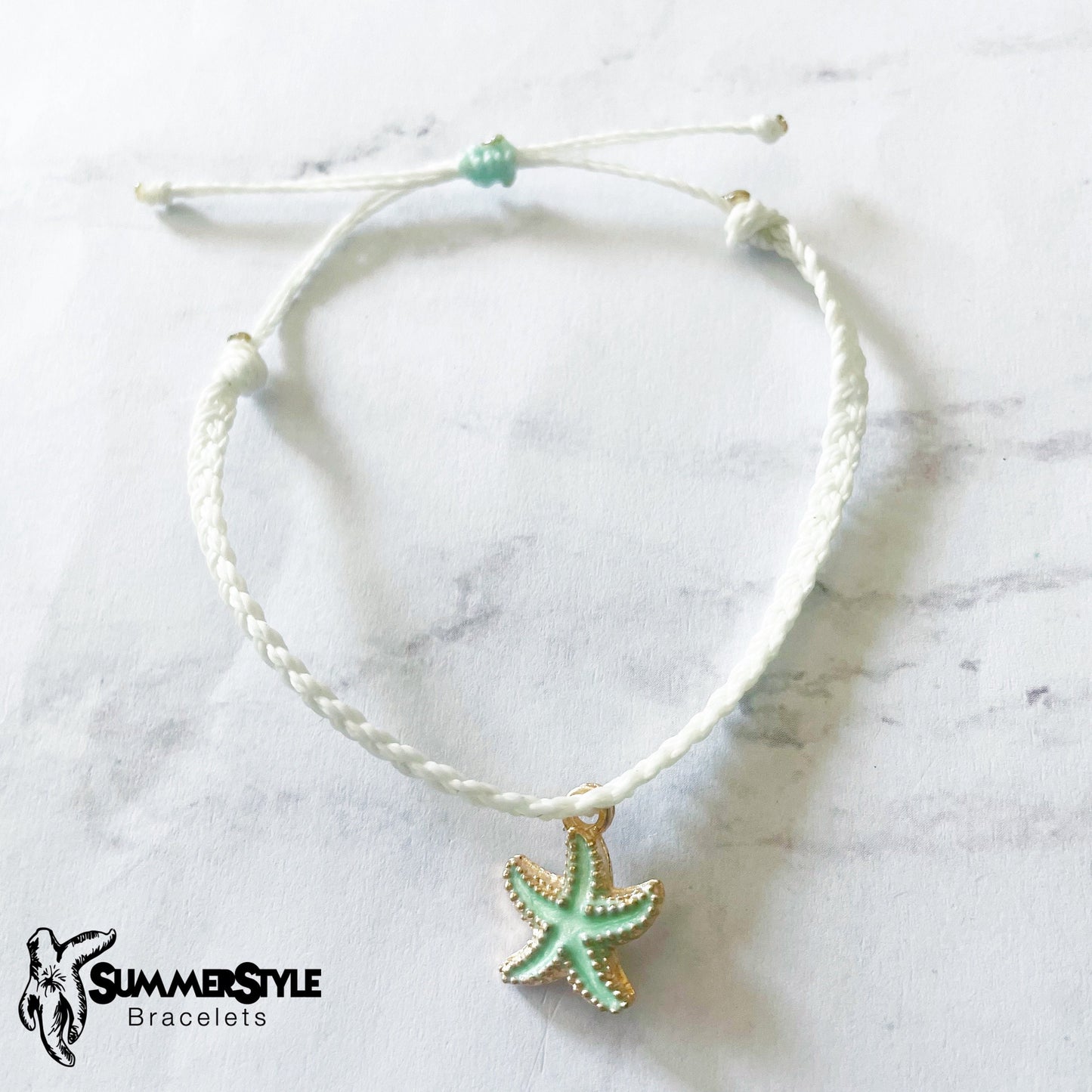 Mint Starfish Adjustable Waterproof Bracelet, Starfish Bracelet, Beach Jewelry, SummerStyle Bracelets