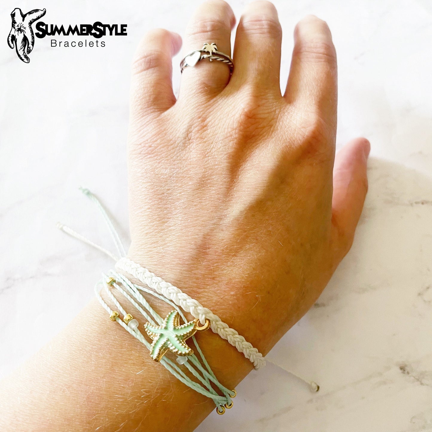 Mint Starfish Adjustable Waterproof Bracelet, Starfish Bracelet, Beach Jewelry, SummerStyle Bracelets