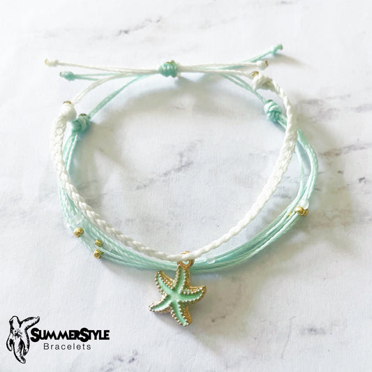 Mint Starfish Adjustable Waterproof Bracelet, Starfish Bracelet, Beach Jewelry, SummerStyle Bracelets