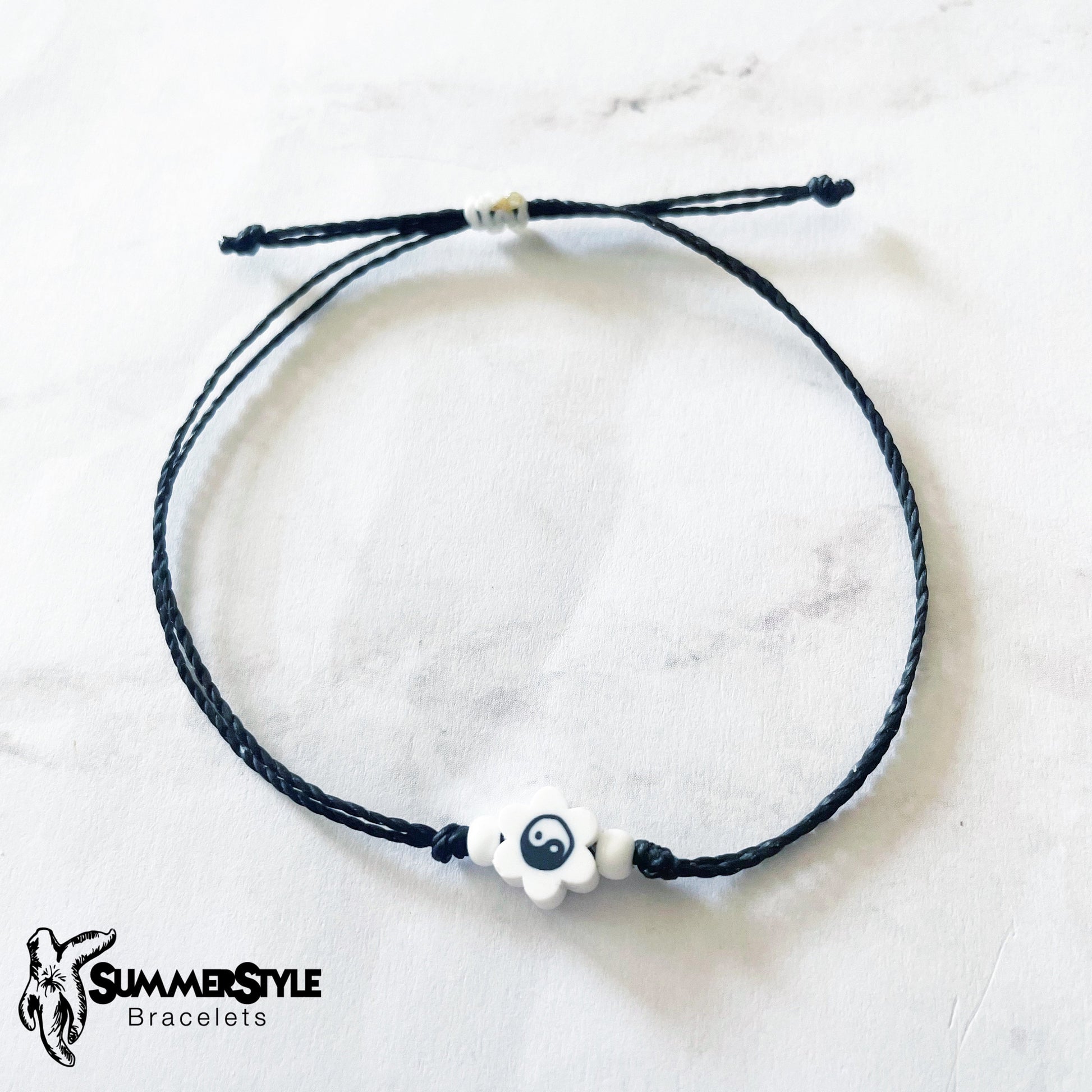 Black & White Yin Yang Flower Bracelet Set, Yin Yang Jewelry, Beaded Bracelets, SummerStyle Bracelets