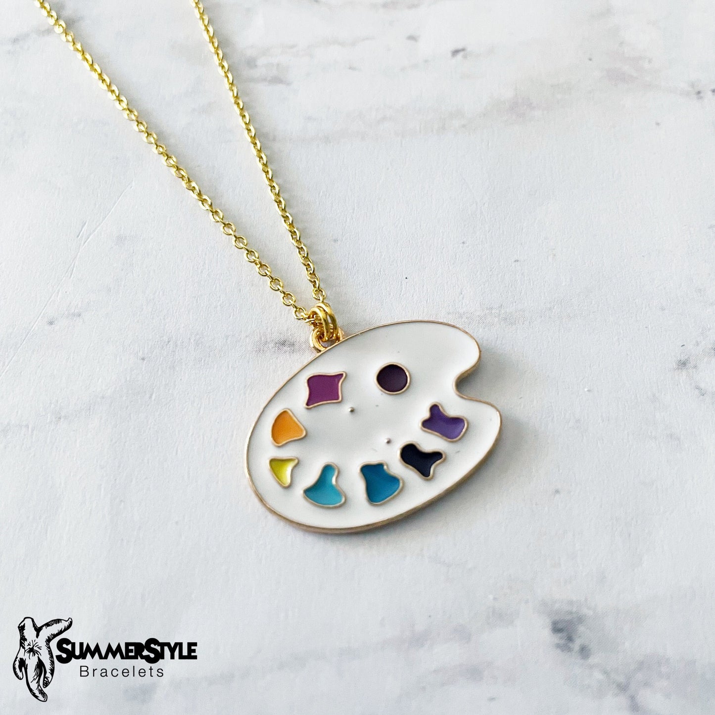 Painter’s Palette Charm Necklace, Artist Jewelry, Gold Chain Necklace, SummerStyle Bracelets