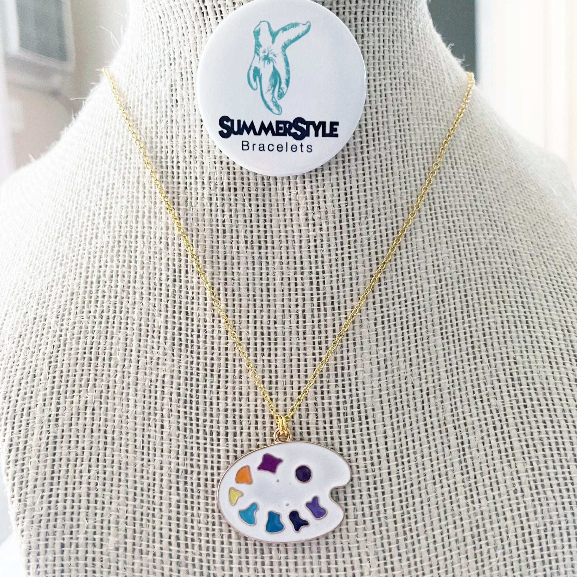 Painter’s Palette Charm Necklace, Artist Jewelry, Gold Chain Necklace, SummerStyle Bracelets