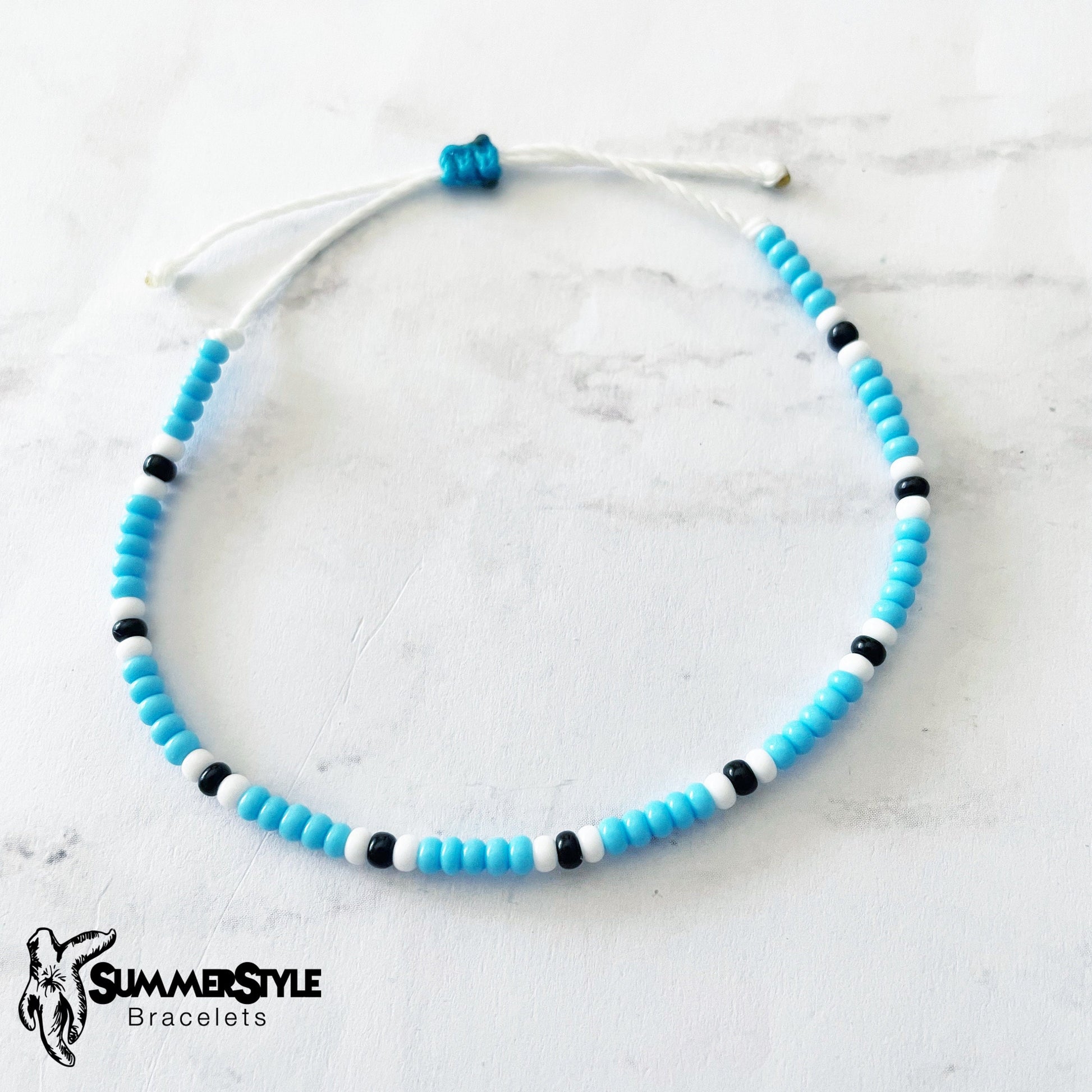 One of a Kind Light Blue Yin Yang Flower Bracelet Set, Yin Yang Jewelry, Beaded Bracelets, SummerStyle Bracelets
