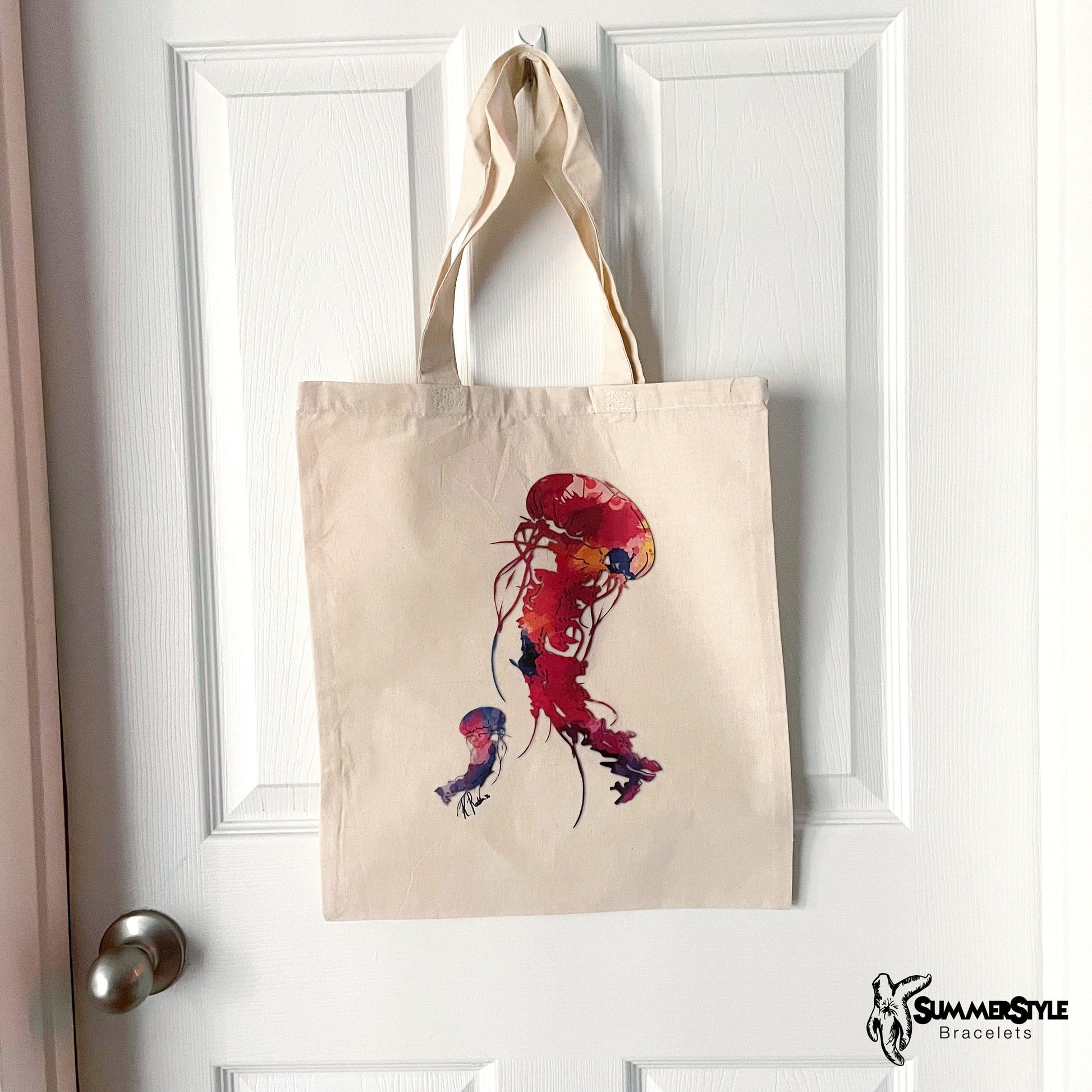 Watercolor Jellyfish Classic Canvas Tote Bag, Jellyfish Tote, Canvas Tote, Reusable Bag, SummerStyle Bracelets