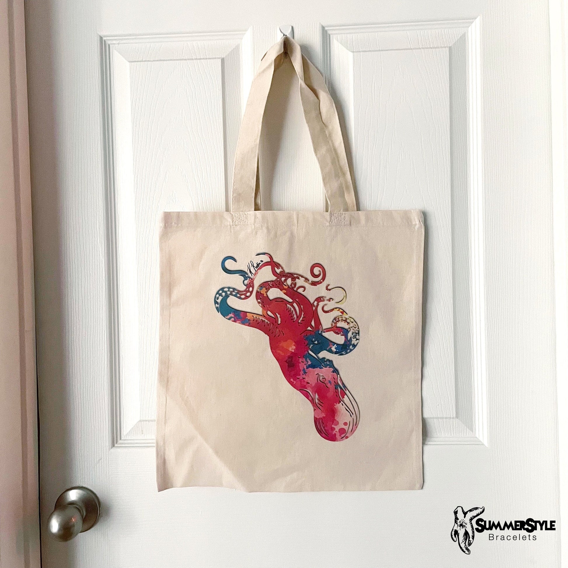 Watercolor Octopus Classic Canvas Tote Bag, Octopus Tote, Canvas Tote, Reusable Bag, SummerStyle Bracelets