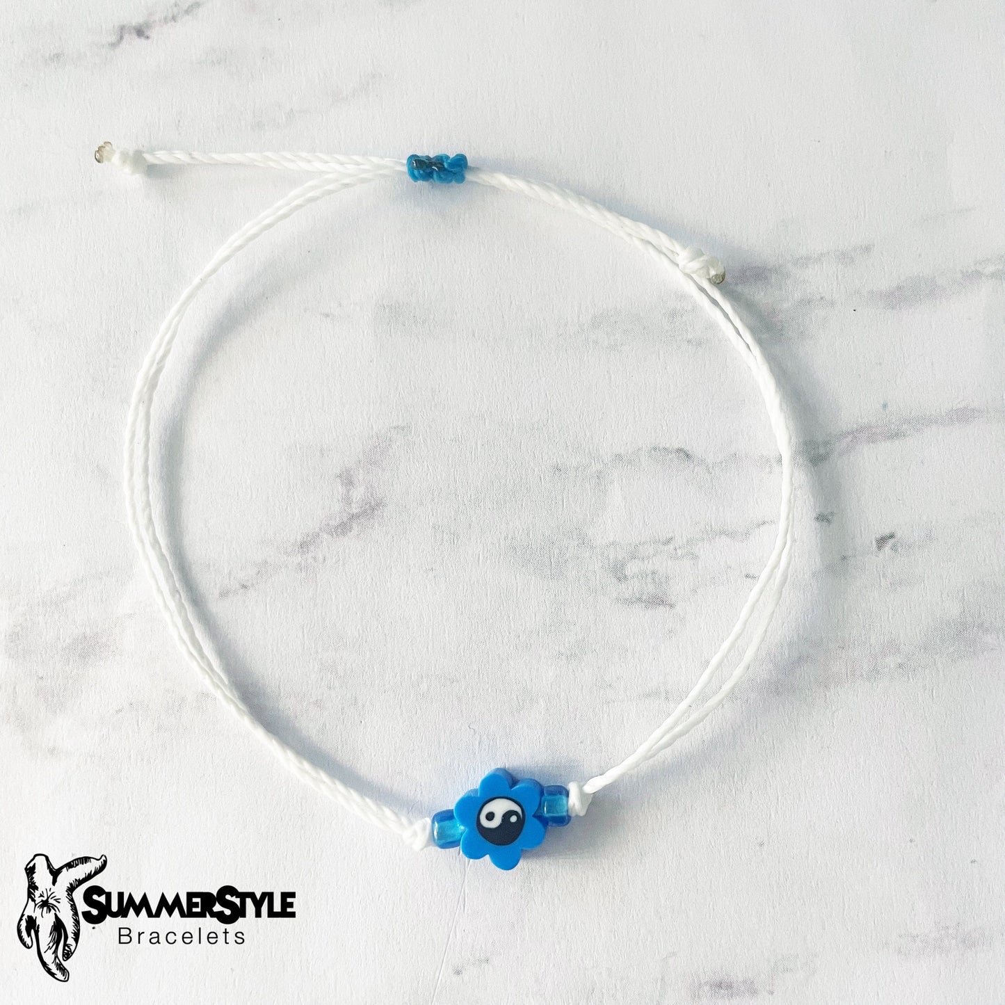 Dark Blue Yin Yang Flower Bracelet Set, Yin Yang Jewelry, Beaded Bracelets, SummerStyle Bracelets