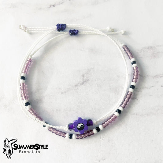 Purple Yin Yang Flower Bracelet Set, Yin Yang Jewelry, Beaded Bracelets, SummerStyle Bracelets