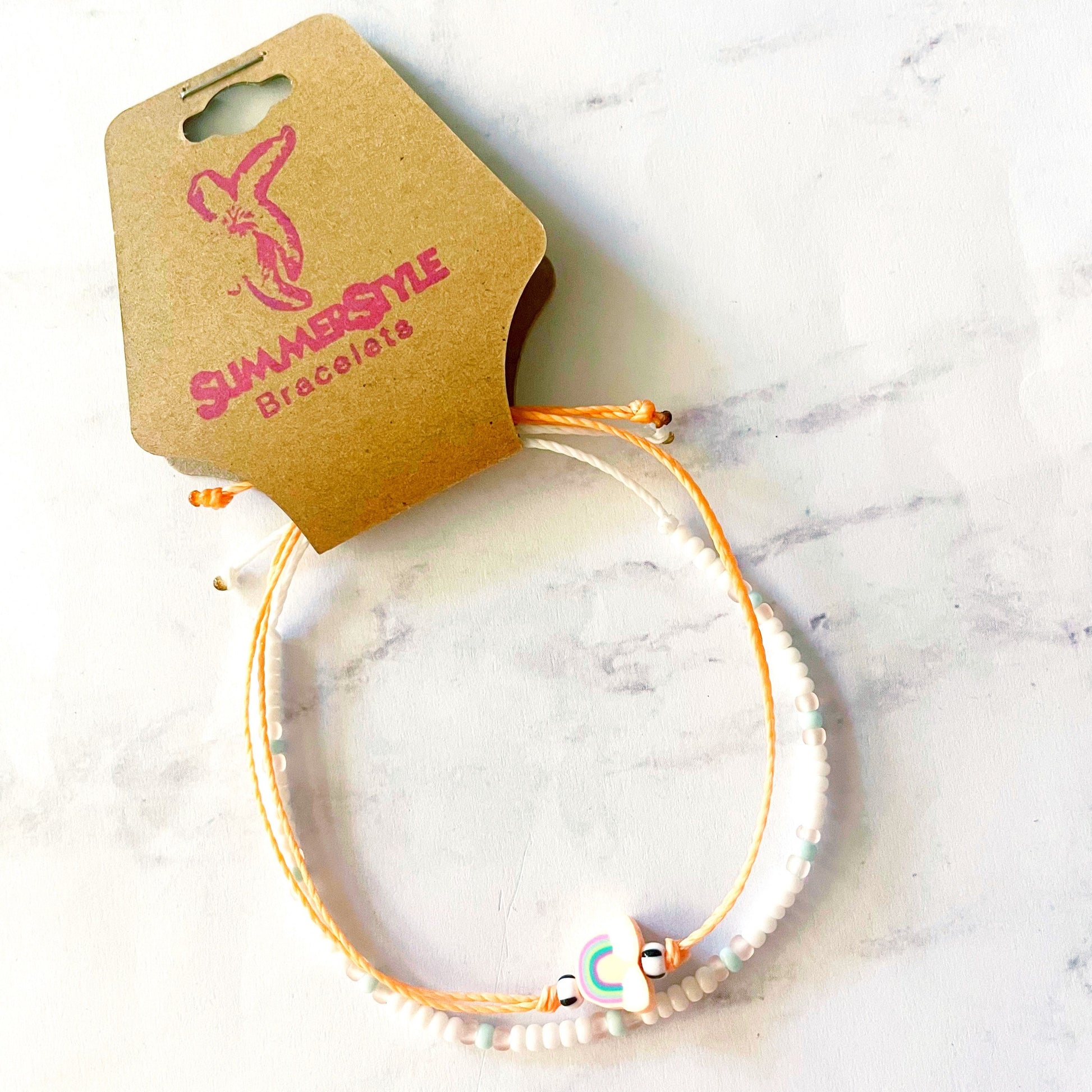 Peachy Rainbow Adjustable Waterproof Bracelet Pack, Rainbow Gift, Rainbow Bracelet, Wax Cord Bracelet, SummerStyle Bracelets