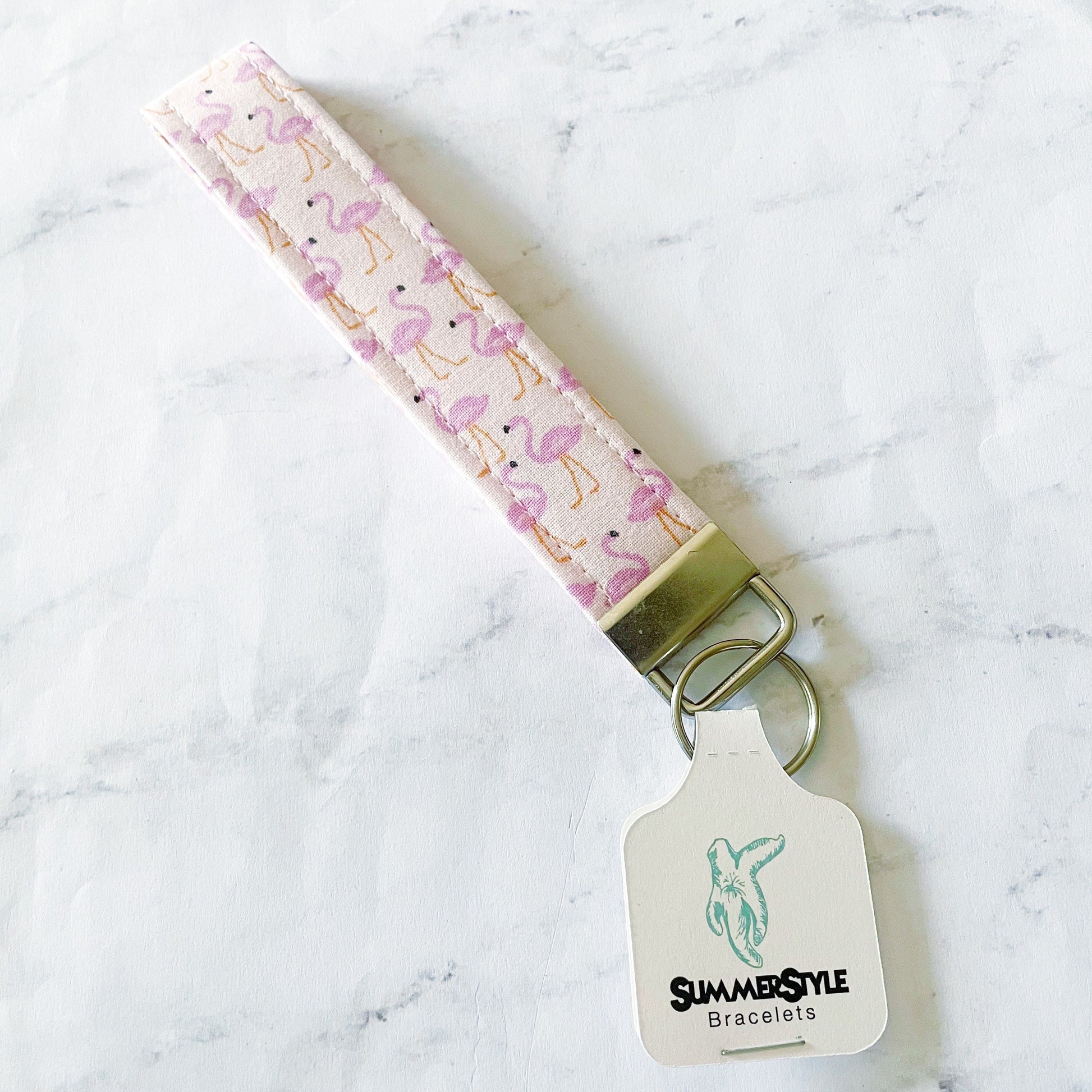 Pink Flamingo Key Fob Wristlet, 6.5in Wristlet Lanyard, Keychain Wristlet, Handmade Lanyard, SummerStyle Bracelets