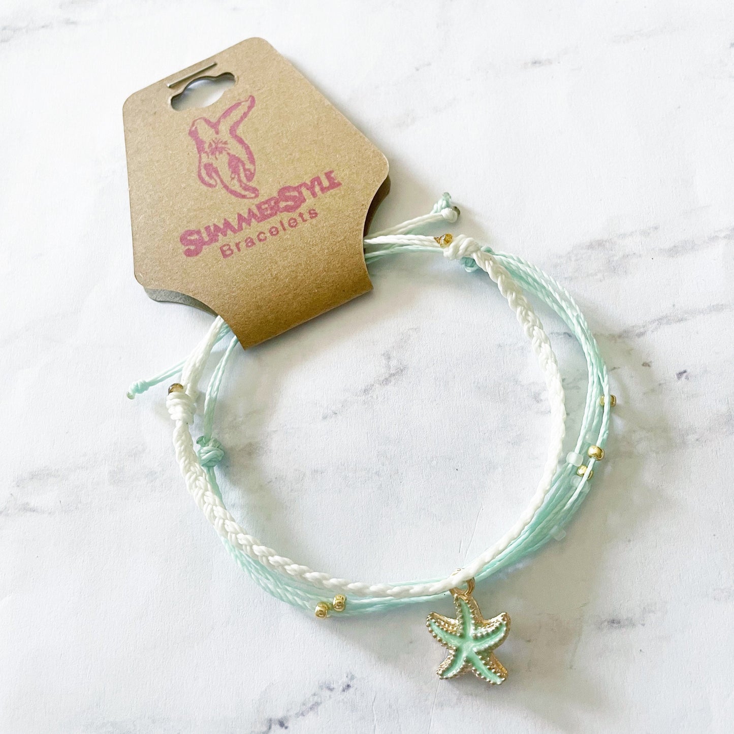 Mint Starfish Adjustable Waterproof Bracelet, Starfish Bracelet, Beach Jewelry, SummerStyle Bracelets